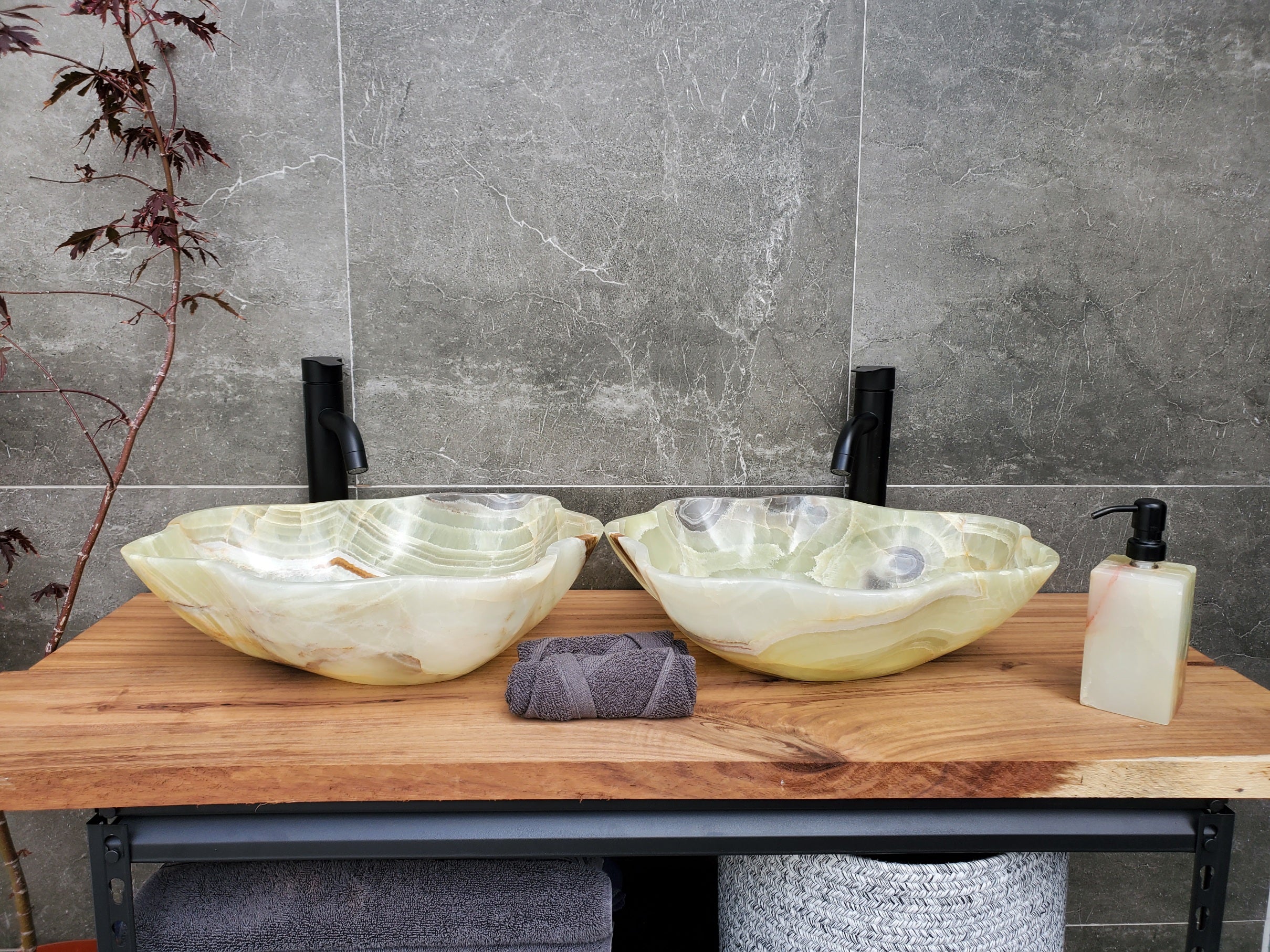 SET1058 Onyx Stone Vessel Bathroom Sink (Set of Two)