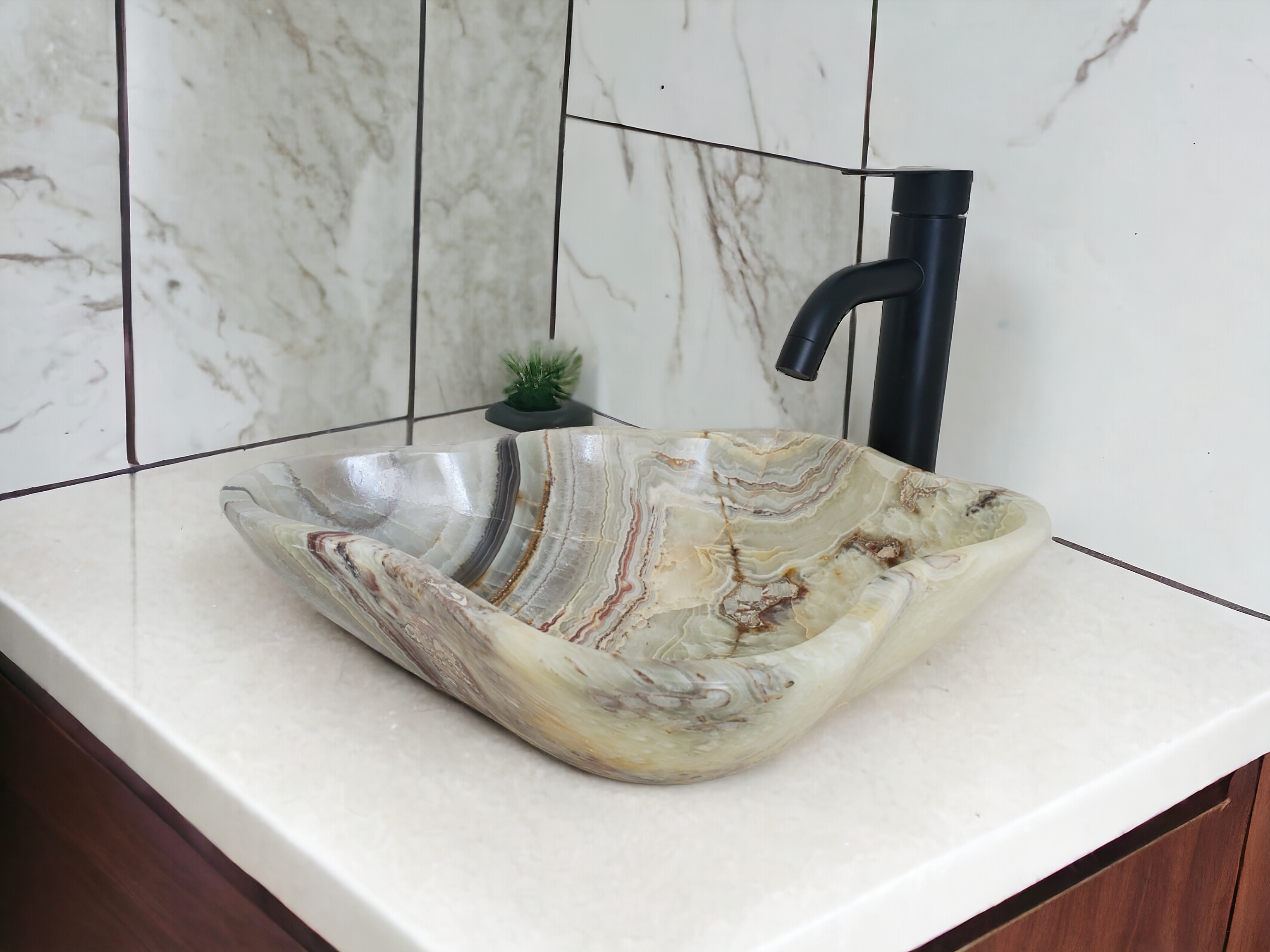 S21_05 Onyx Stone Vessel Bathroom Sink - 17.5 x 13.5 inch