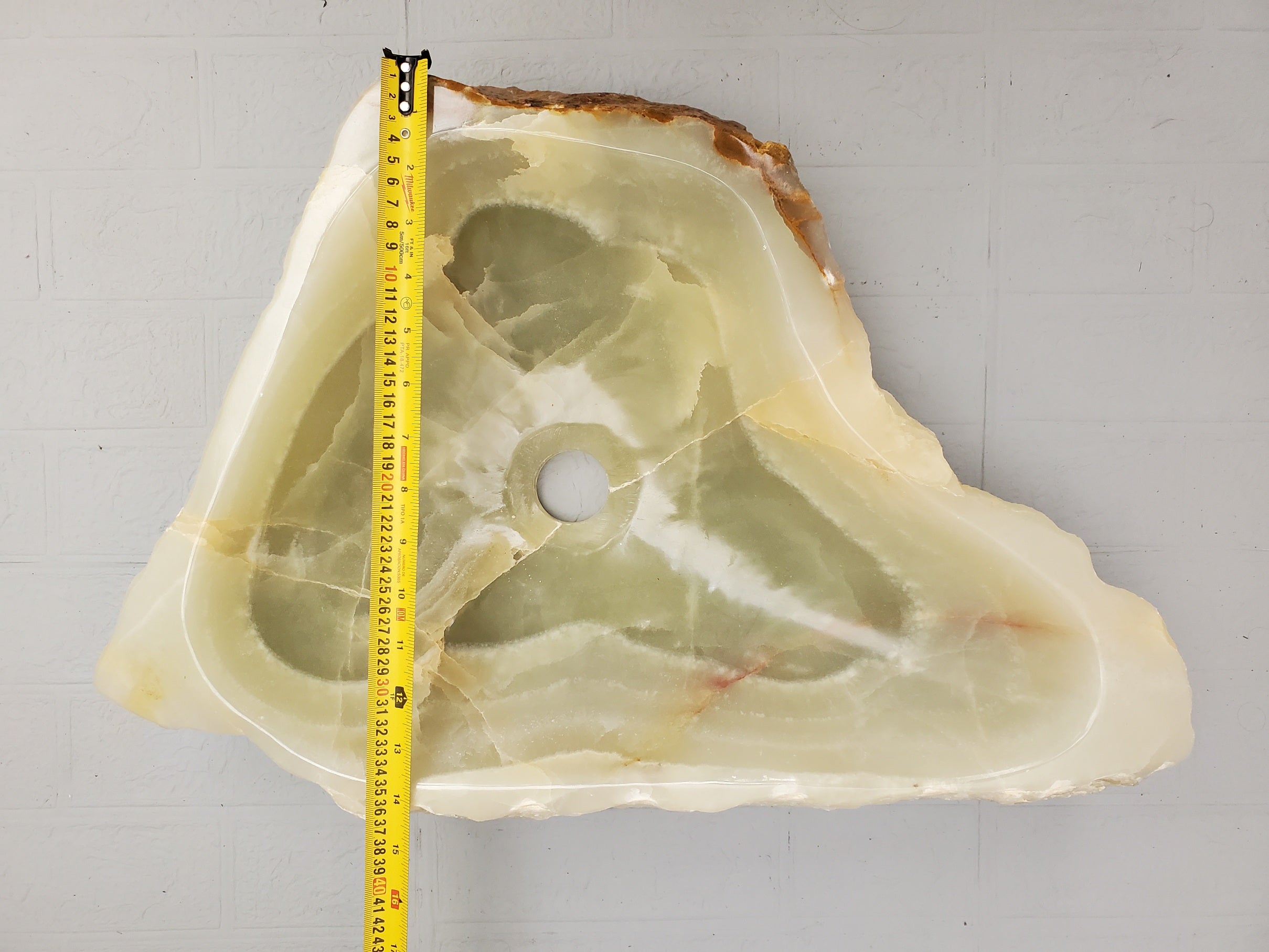 S23_20 Green and Brown Onyx Stone Vessel Bathroom Sink - 21 x 14 inch