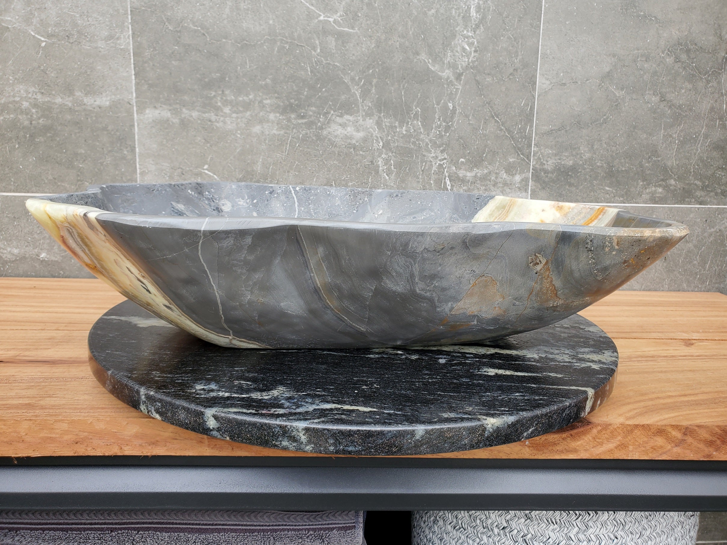 S30_33 Onyx Stone Vessel Bathroom Sink - 20.5 x 16 inch