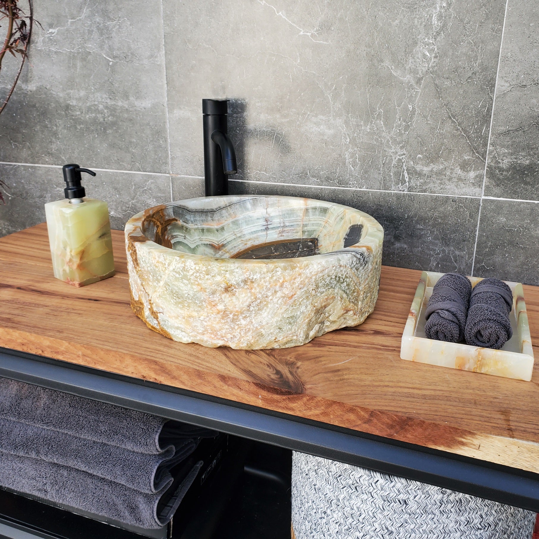 S29_28 Onyx Stone Vessel Bathroom Sink