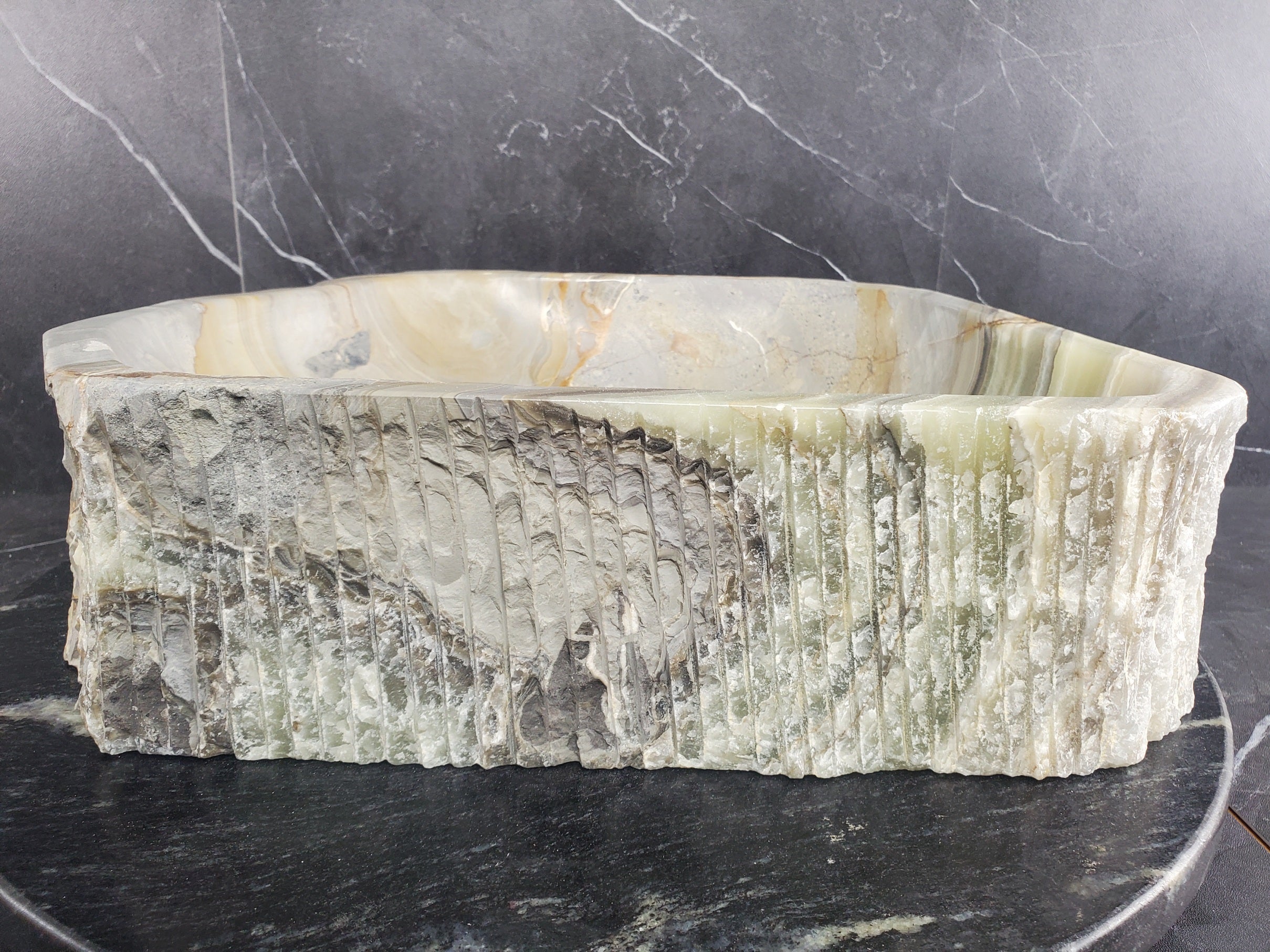 S25_10 Green Onyx Stone Vessel Bathroom Sink - 16 x 14 inch