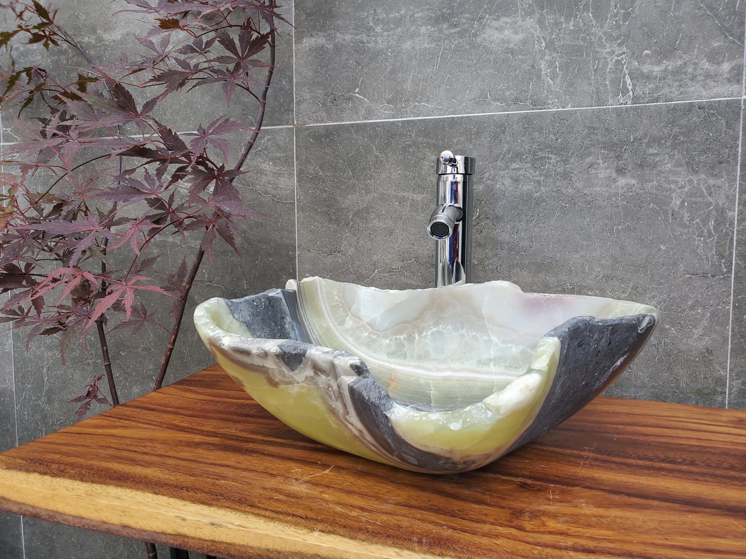 S22_21 Onyx Stone Vessel Bathroom Sink - 16 x 14 inch