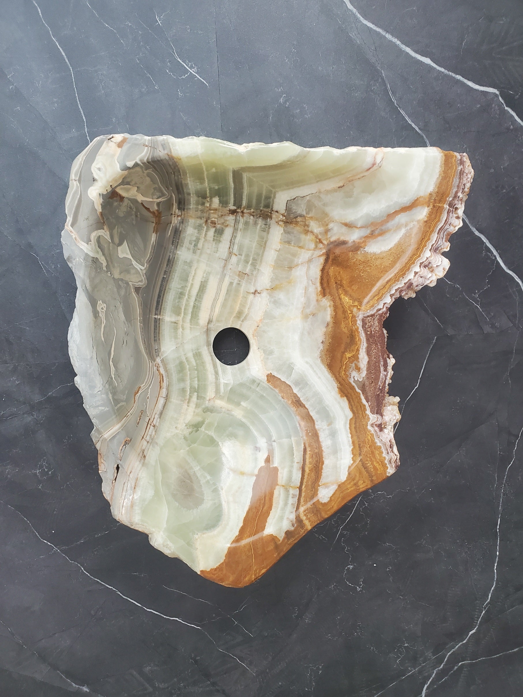 S25_09 Green Onyx Stone Vessel Bathroom Sink - 15.5 x 14 inch