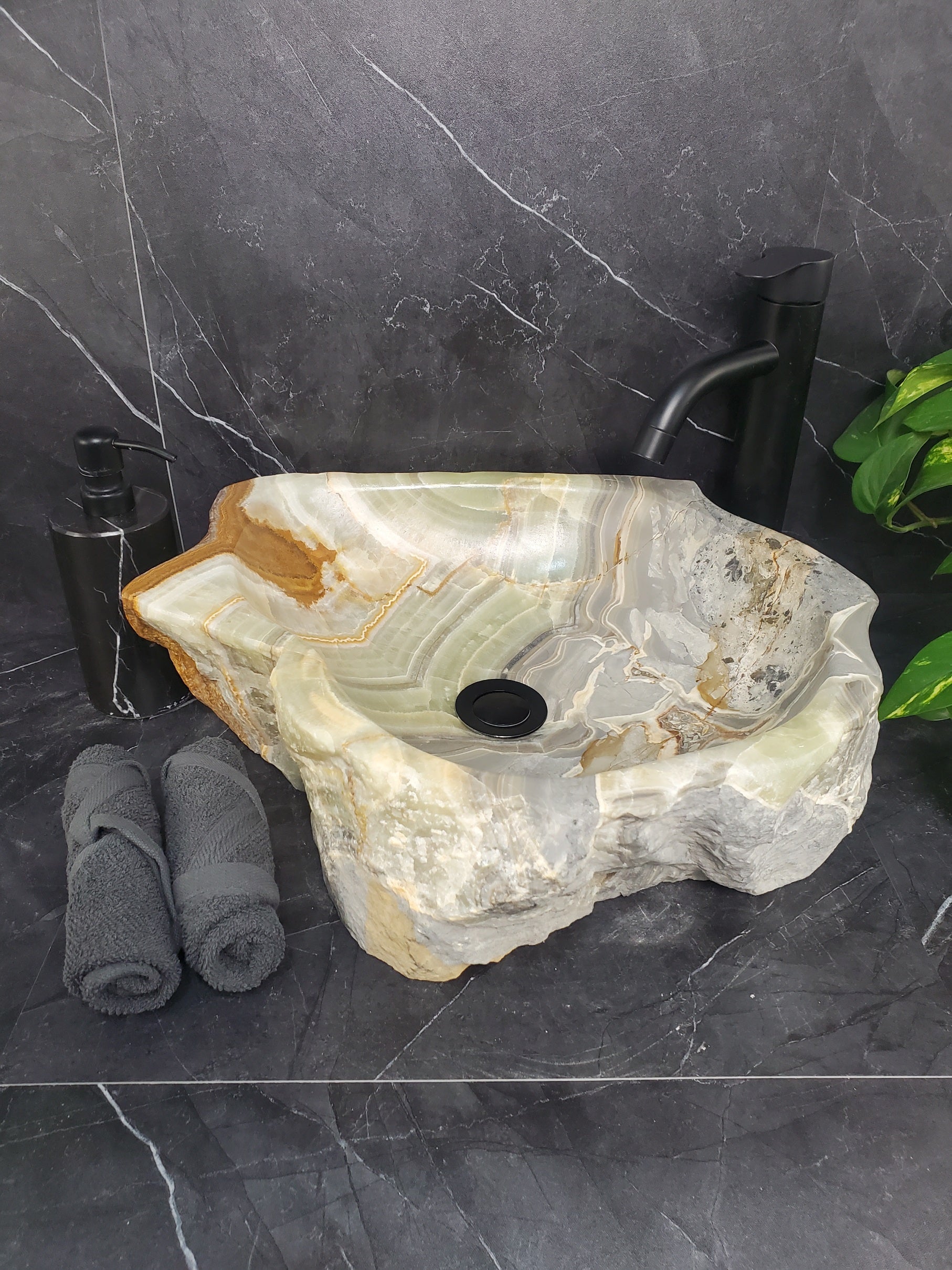 S25_11 Green Onyx Stone Vessel Bathroom Sink
