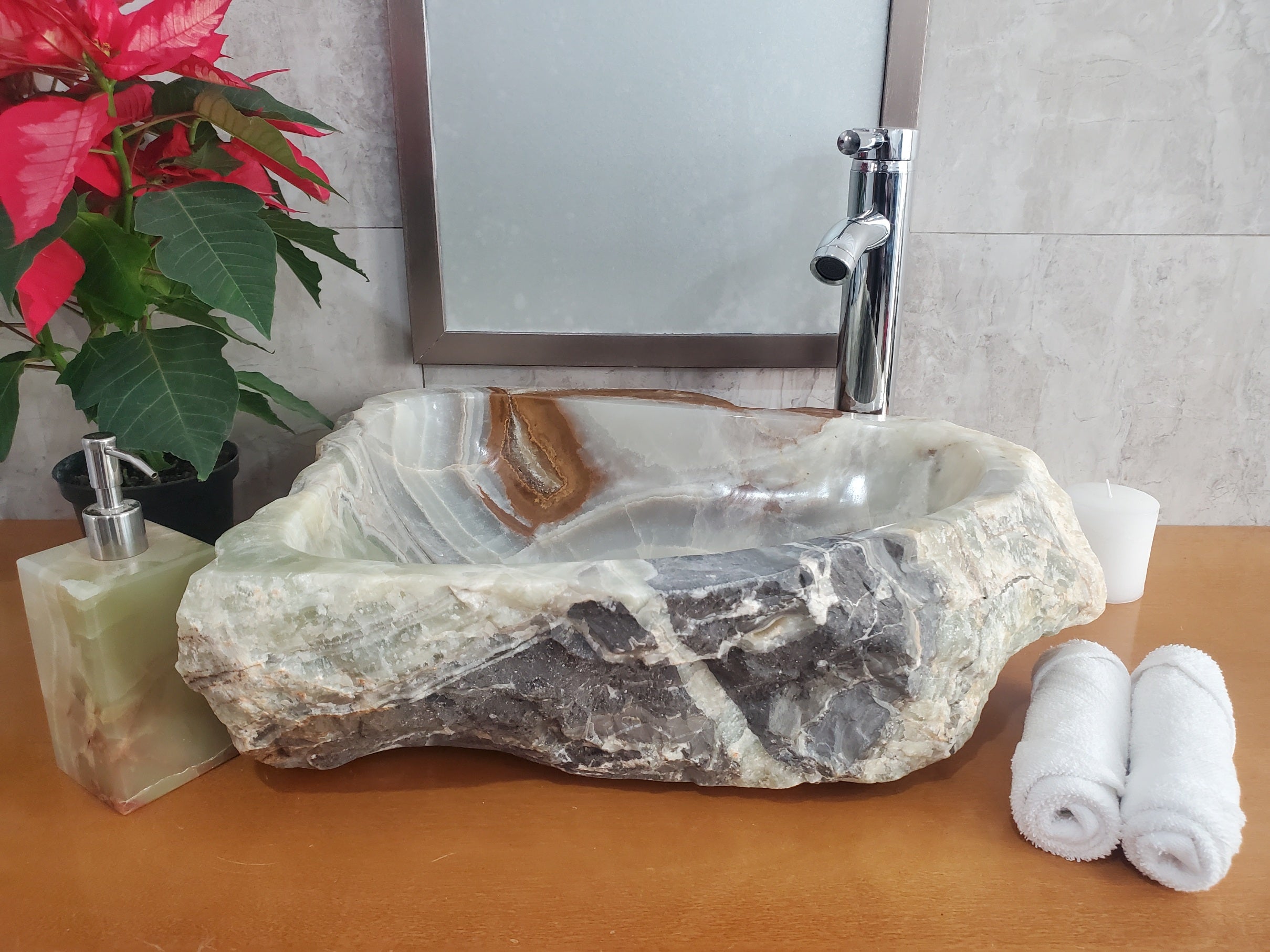 S23_26 Onyx Stone Vessel Bathroom Sink- 19 x 16 inch