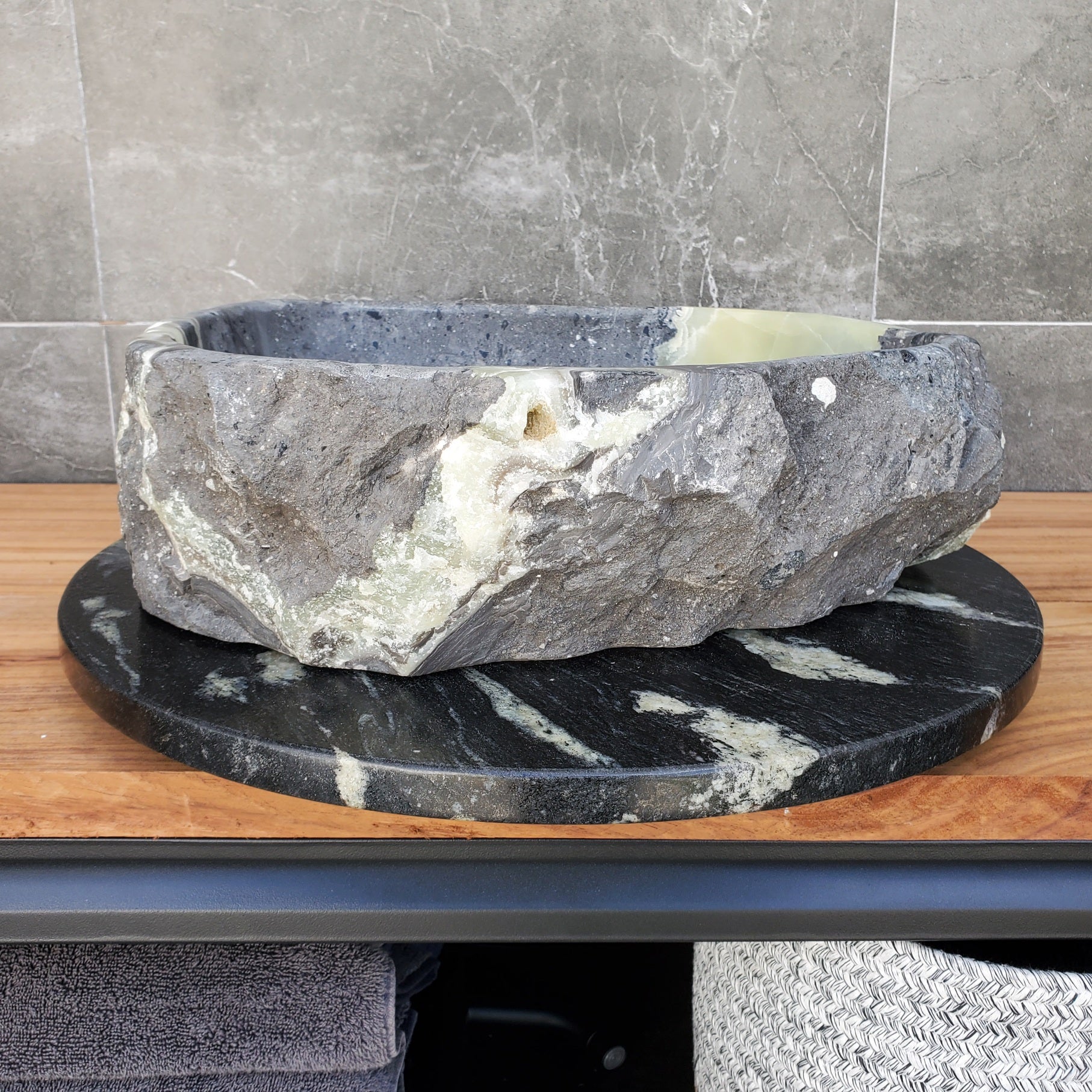 S30_23 Onyx Stone Vessel Bathroom Sink - 17.5 x 14 inch