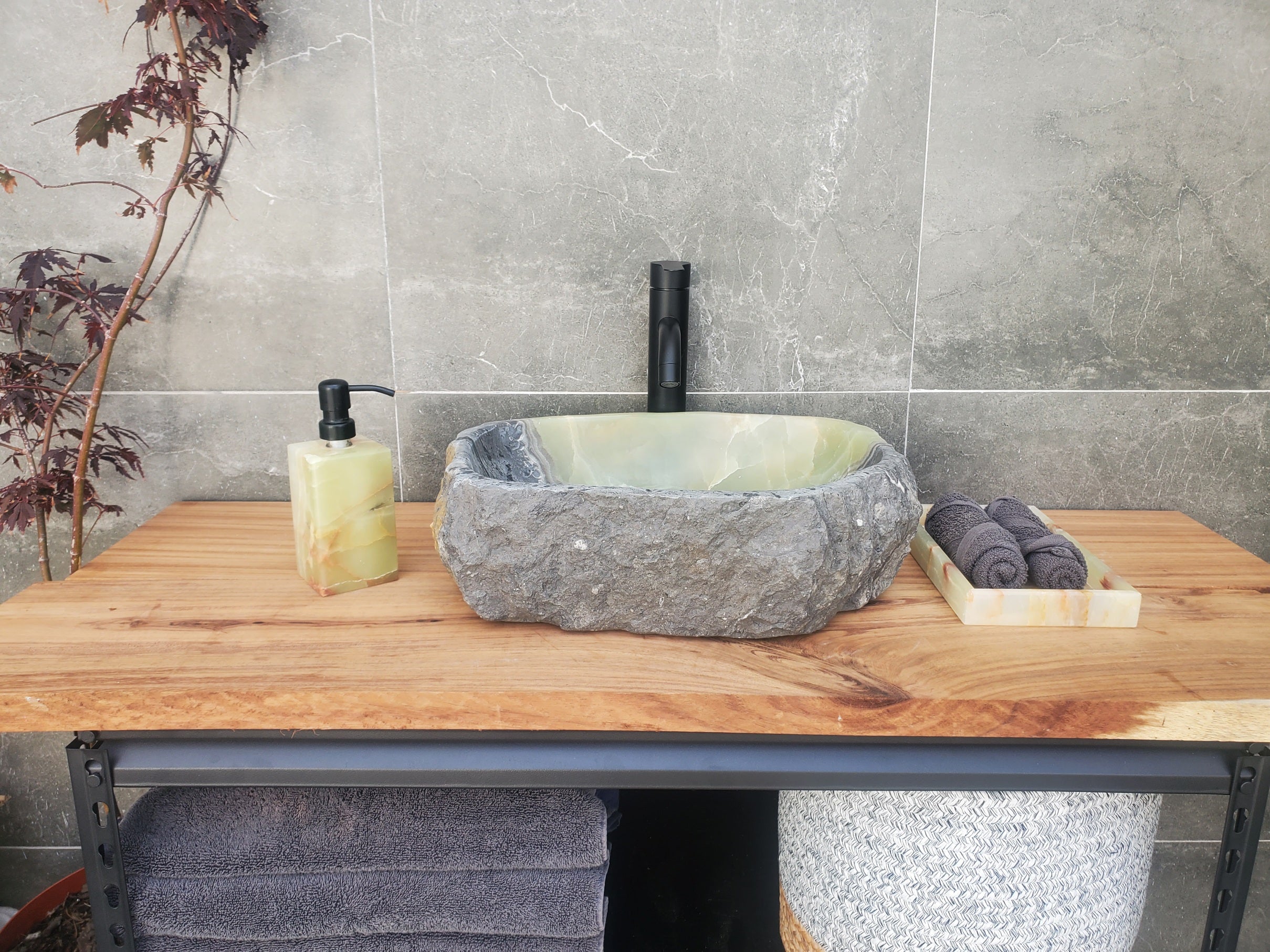 S30_20 Onyx Stone Vessel Bathroom Sink - 16.5 x 13 inch