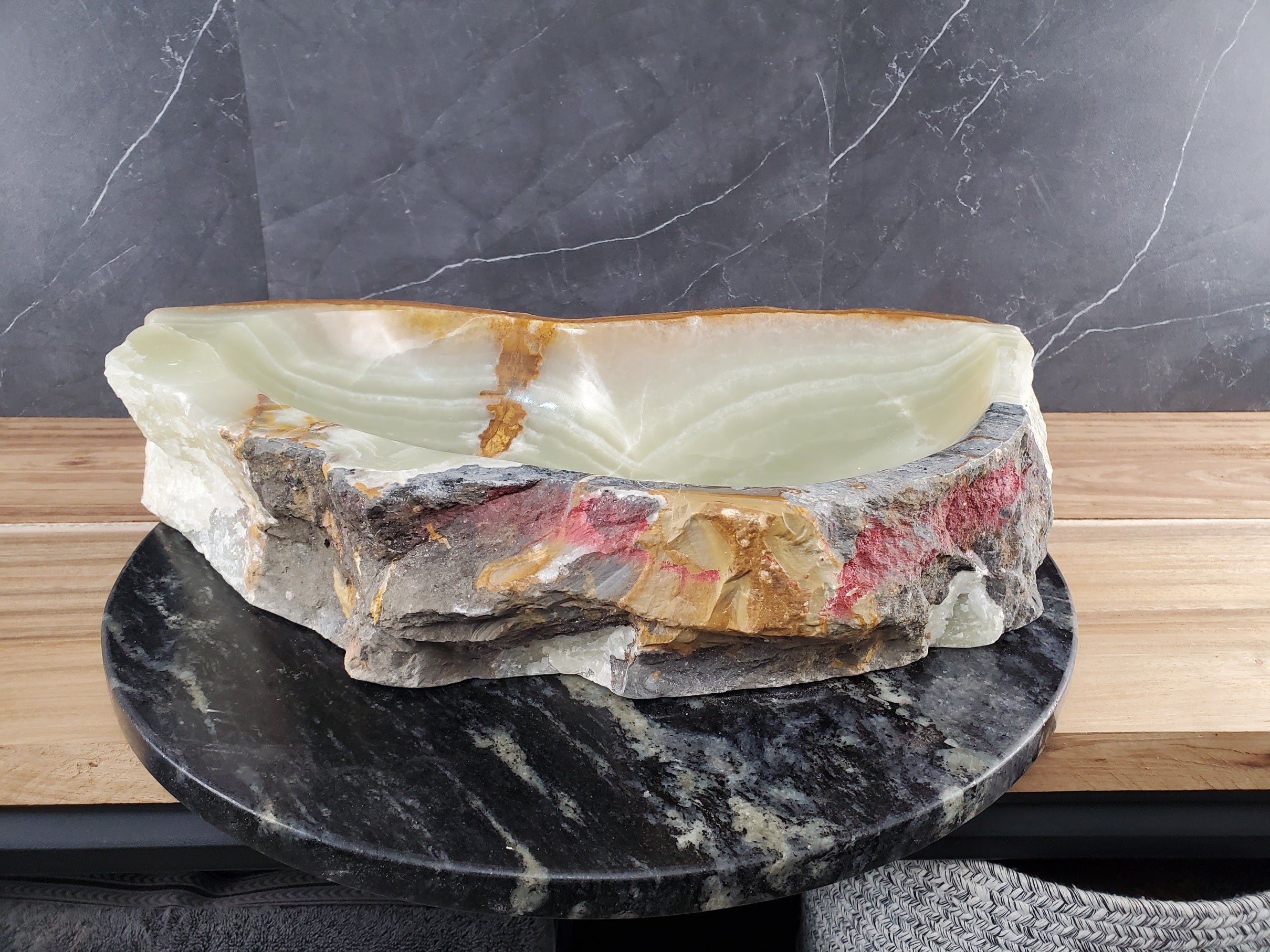 S28_17 Onyx Stone Vessel Bathroom Sink - 20.5 x 11 inch