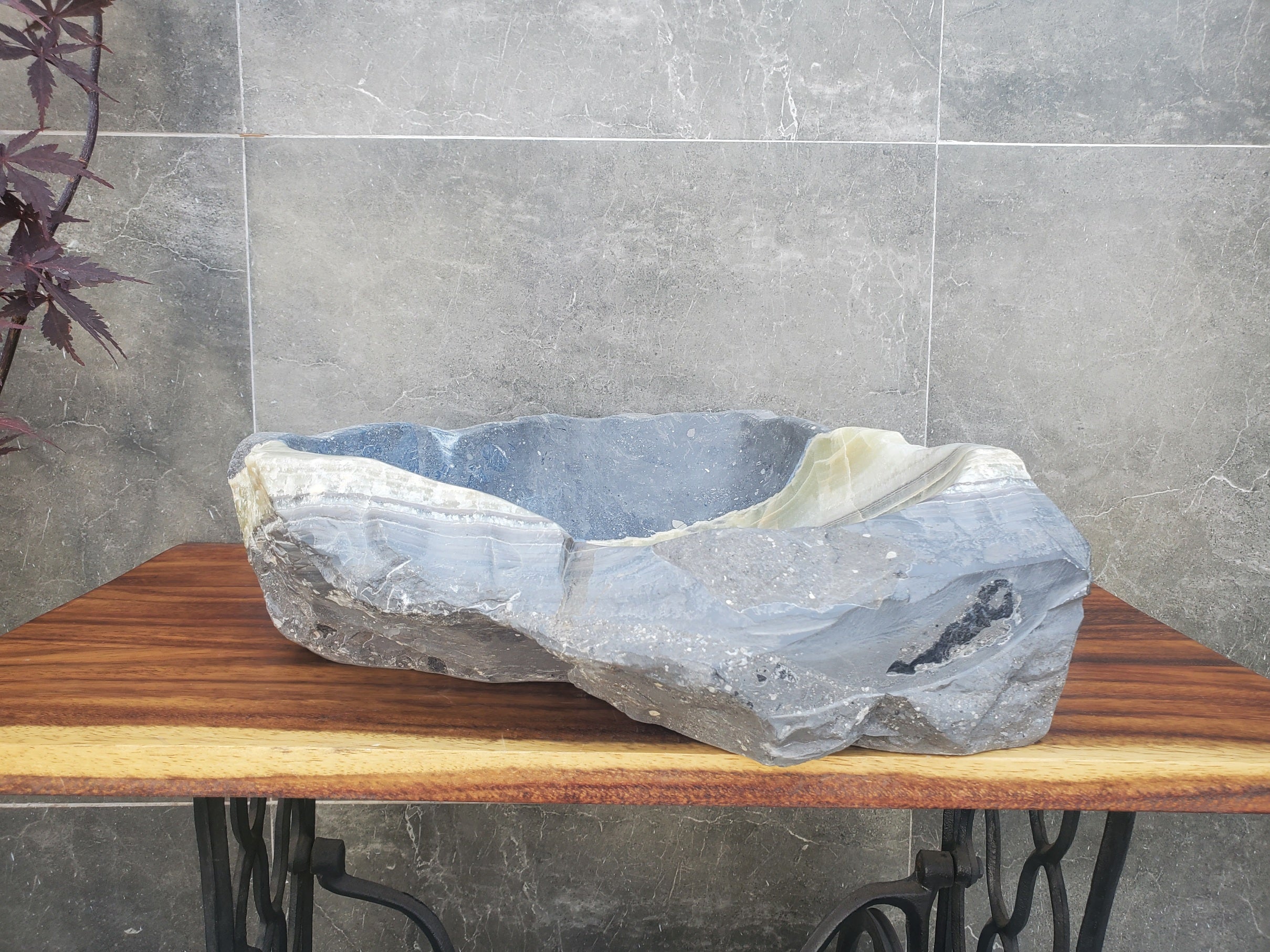 S22_12 Green and Slate Grey Onyx Stone Vessel Bathroom Sink