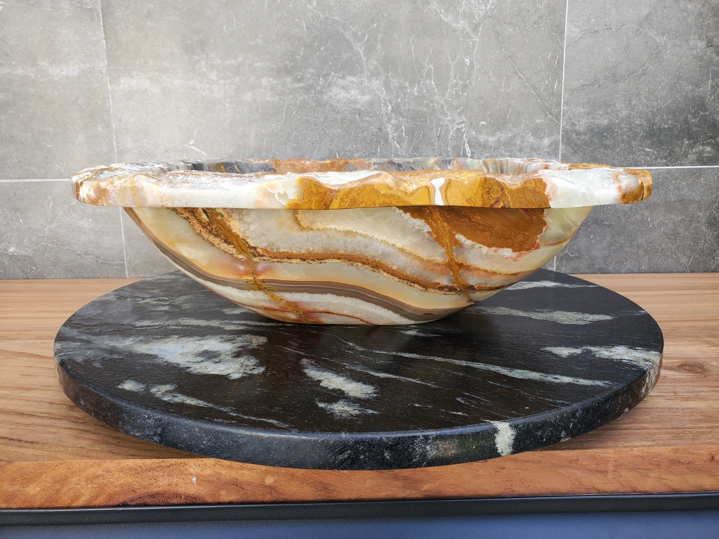 S29_15 Onyx Stone Vessel Bathroom Sink - 16 x 15.5 inch