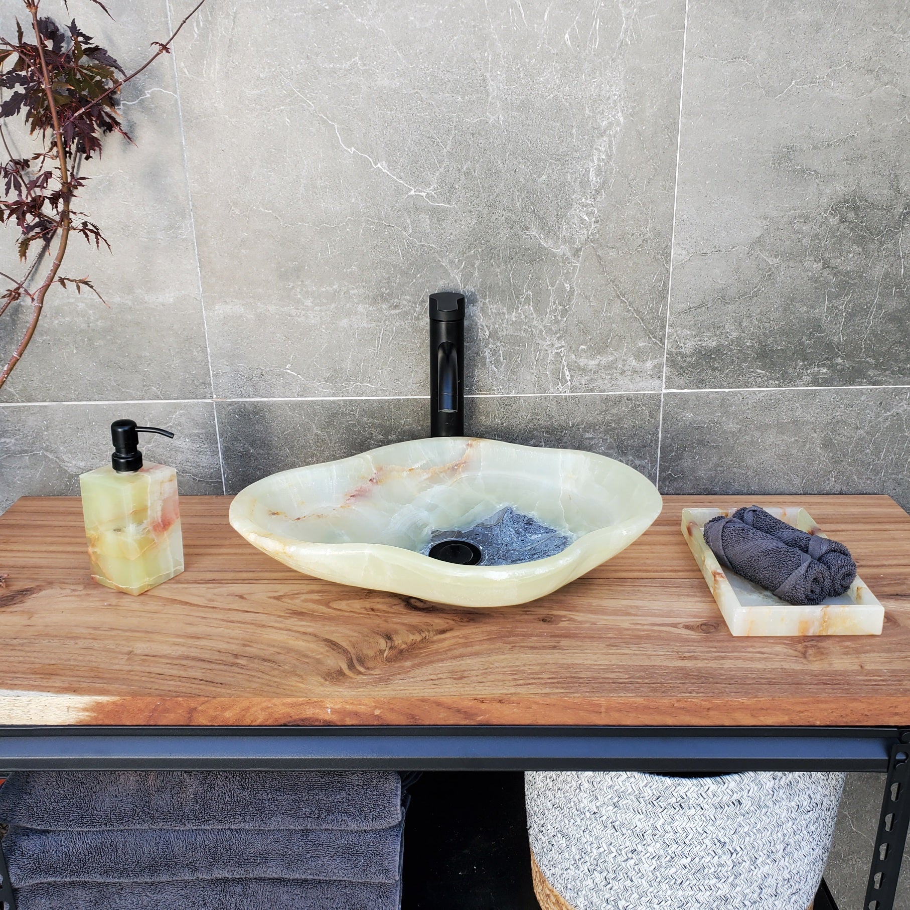 S30_02 Onyx Stone Vessel Bathroom Sink - 18.5 x 14 inch