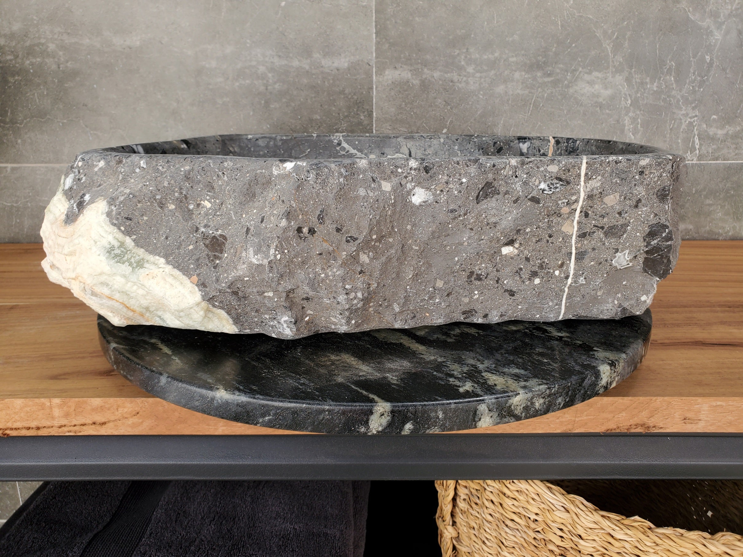 S33_04 Onyx and Slate Stone Vessel Bathroom Sink - 19 x 16 inch
