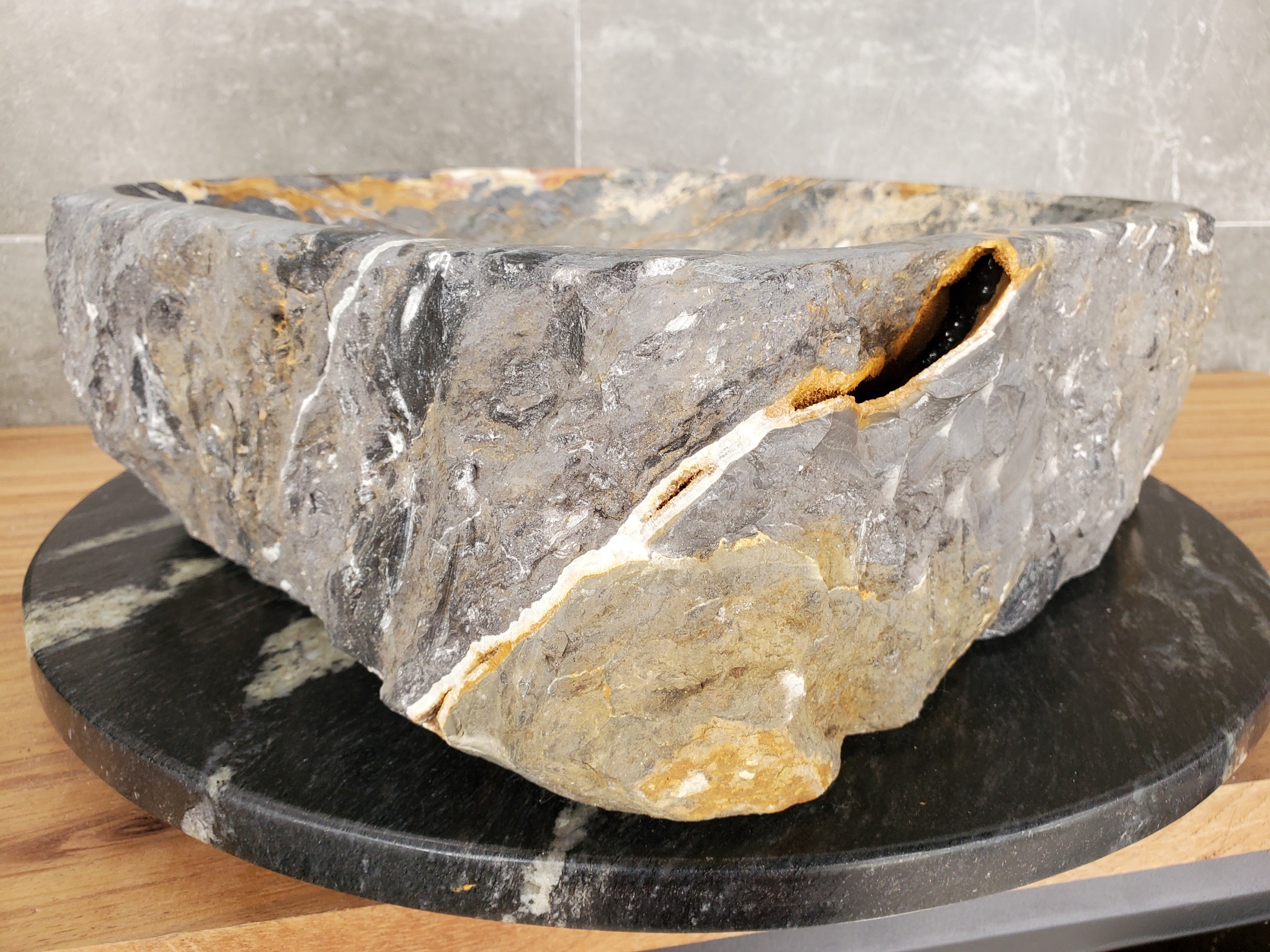S33_01 Onyx Stone Vessel Bathroom Sink - 15.5 x 15