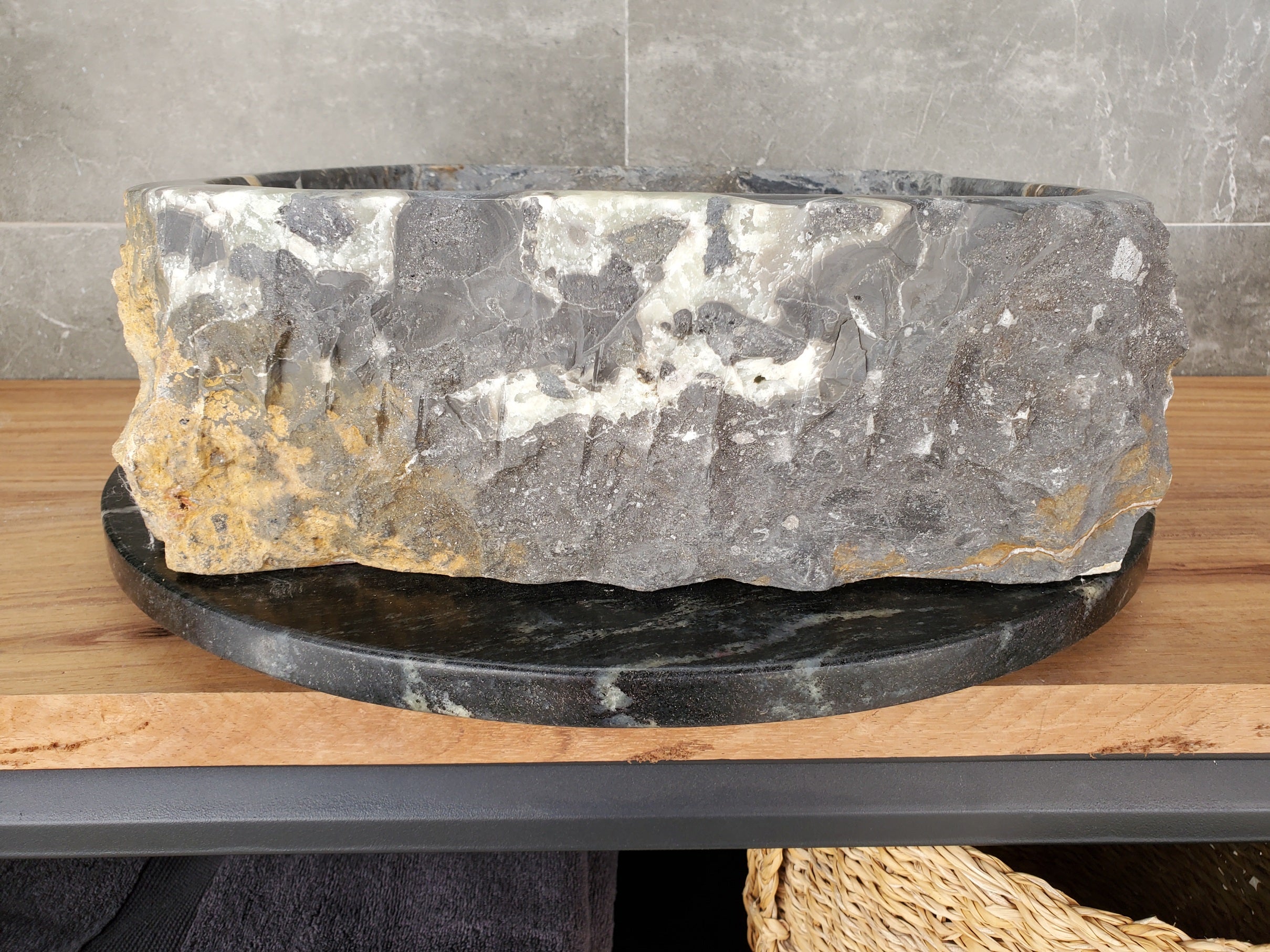 S33_03 Onyx and Slate Stone Vessel Bathroom Sink- 15.5 x 15 inch