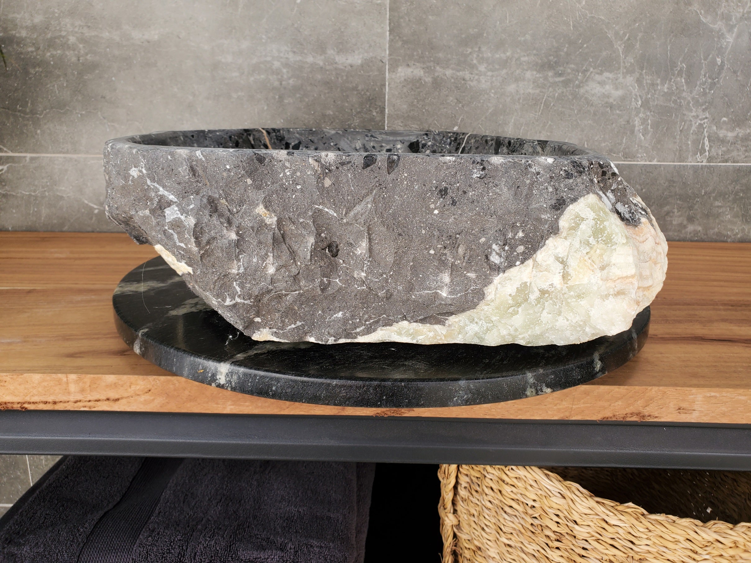 S33_04 Onyx and Slate Stone Vessel Bathroom Sink - 19 x 16 inch
