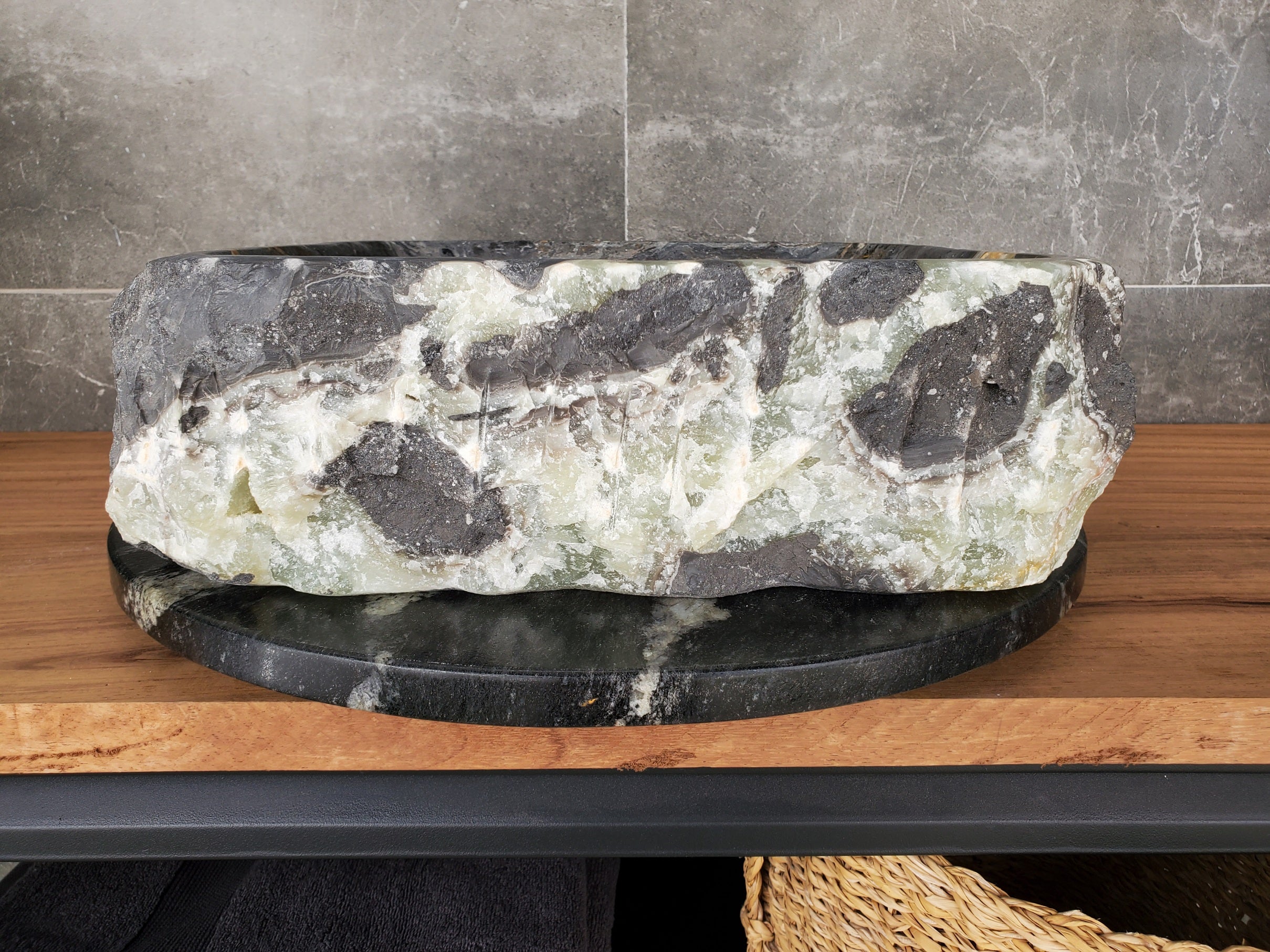 S33_02 Onyx and Slate Stone Vessel Bathroom Sink - 15.5 x 15 inch
