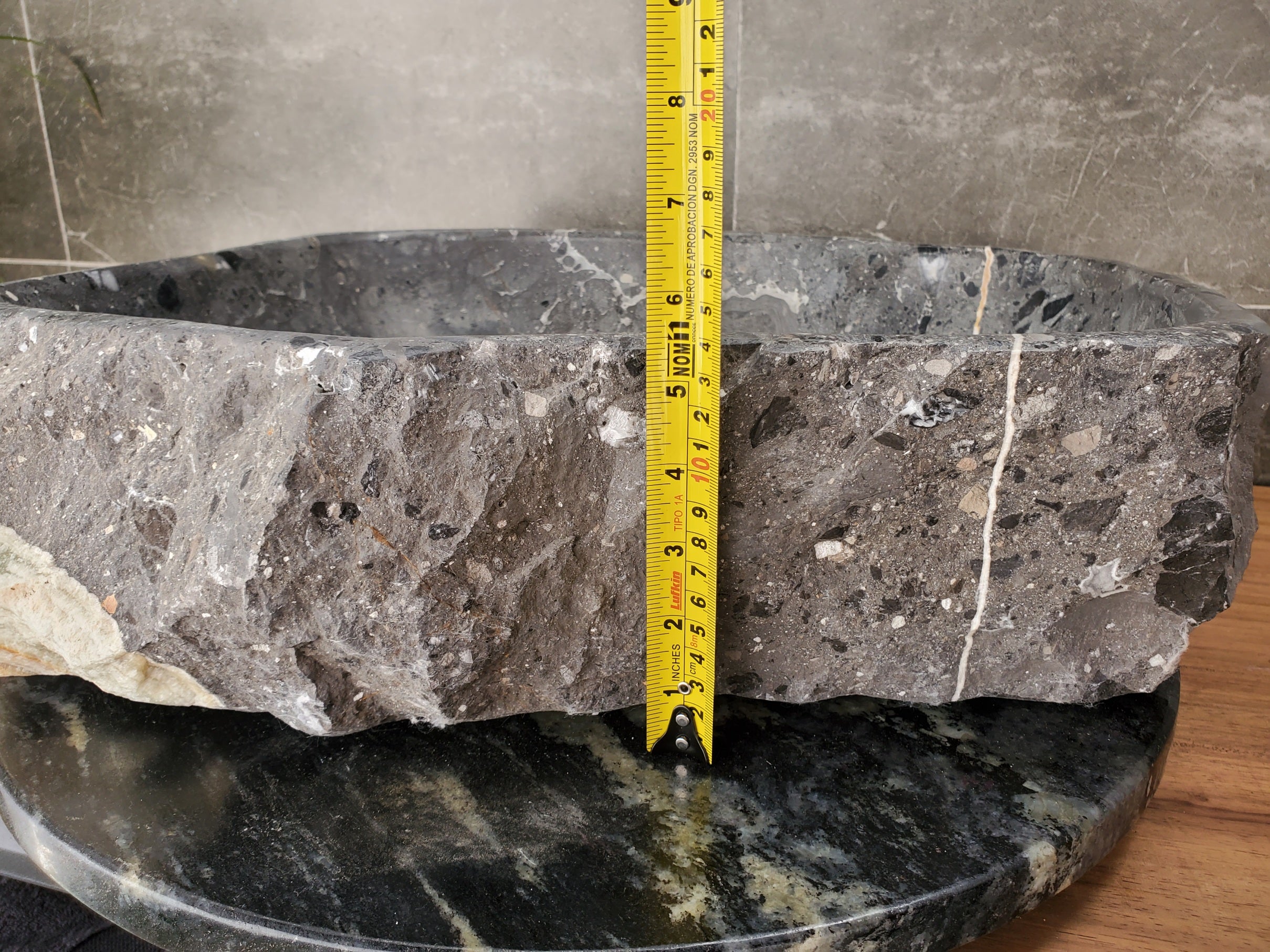 S33_04 Onyx and Slate Stone Vessel Bathroom Sink - 19 x 16 inch