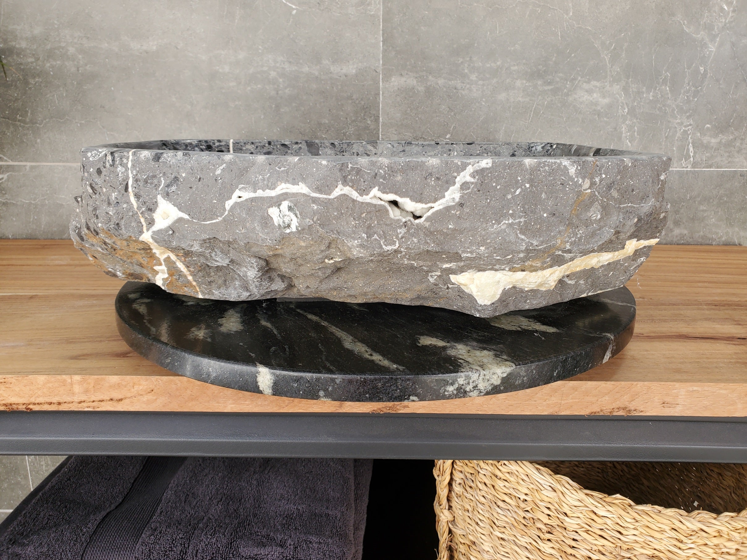 S33_04 Onyx and Slate Stone Vessel Bathroom Sink - 19 x 16 inch