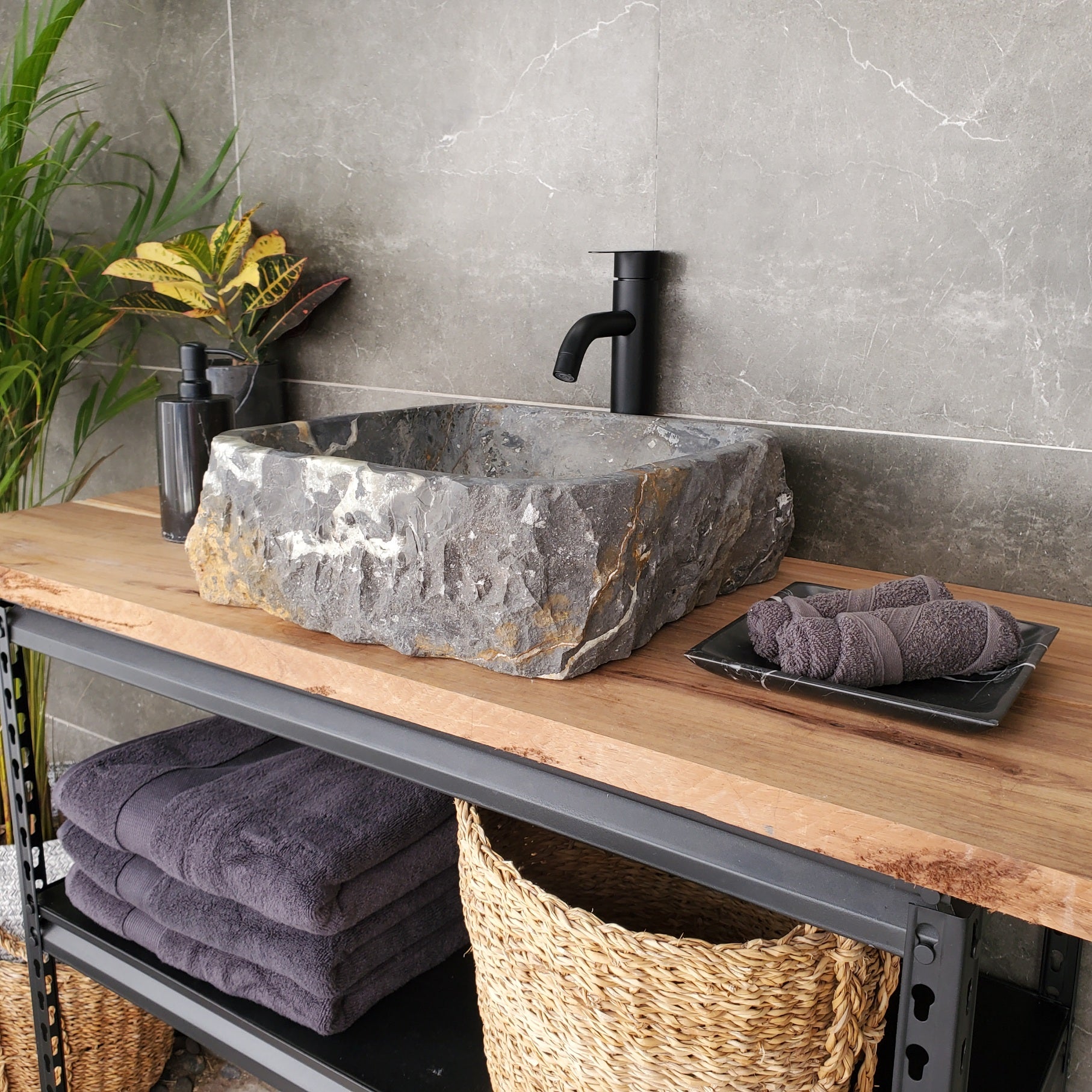 S33_03 Onyx and Slate Stone Vessel Bathroom Sink