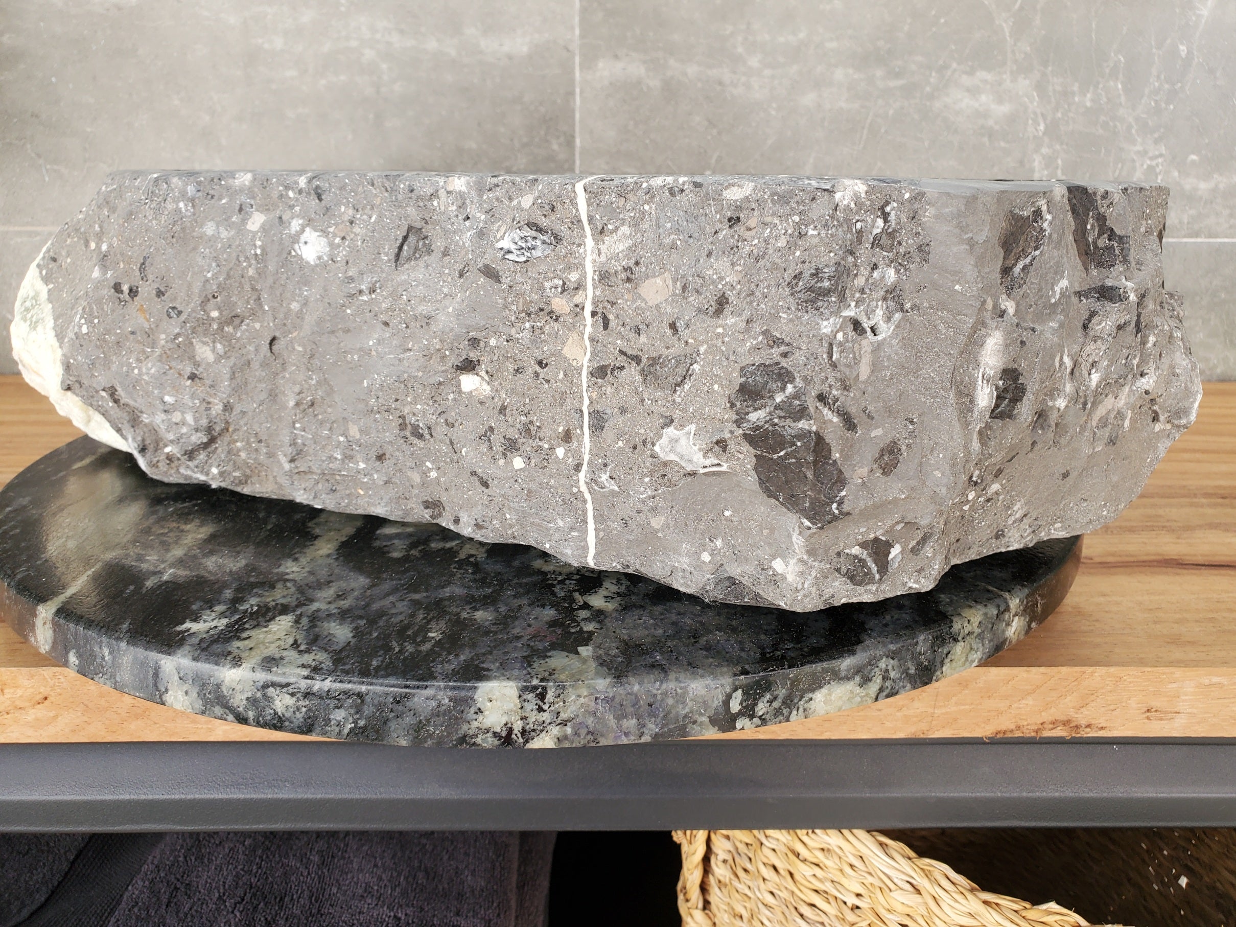 S33_04 Onyx and Slate Stone Vessel Bathroom Sink - 19 x 16 inch