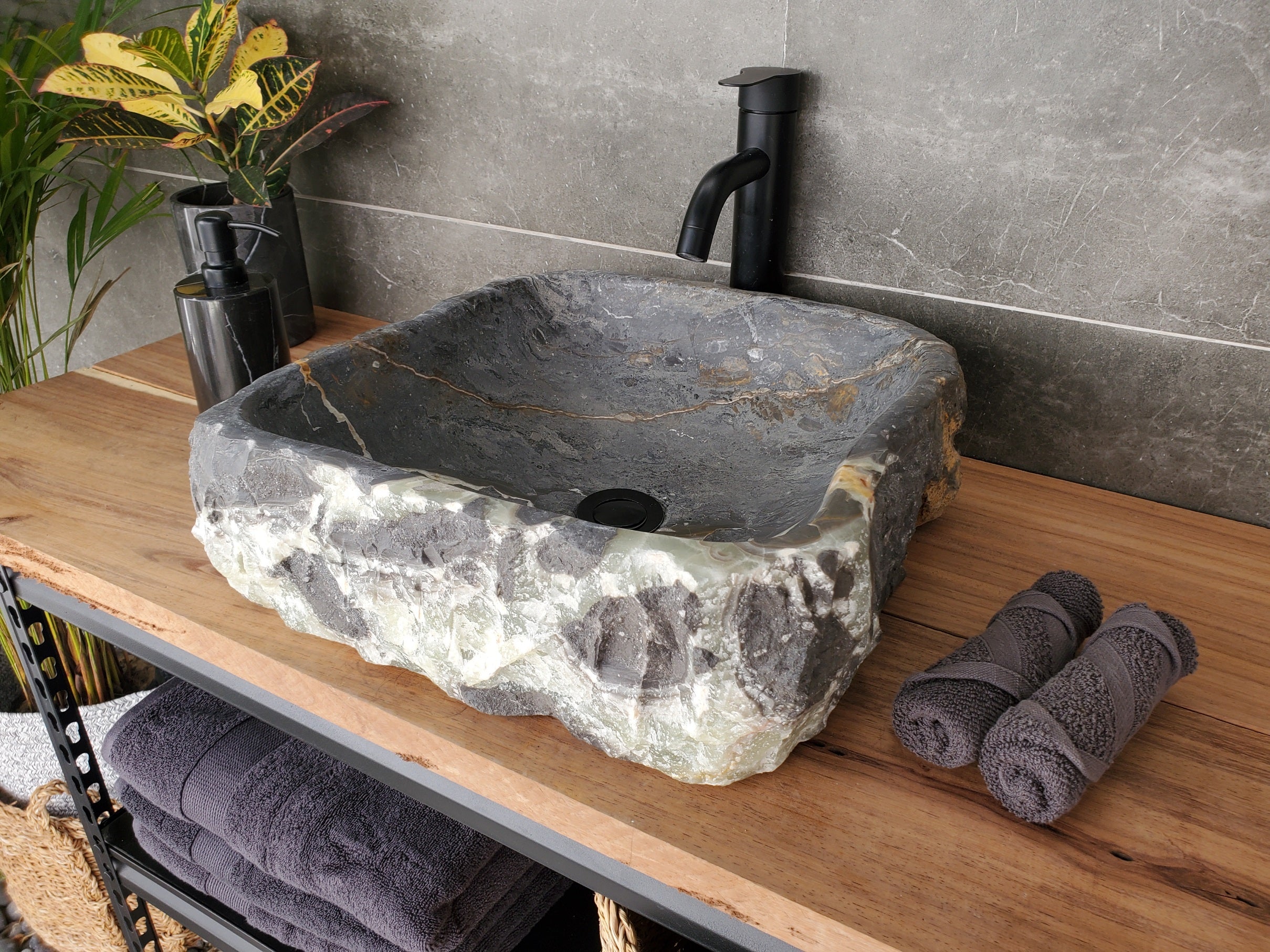 S33_02 Onyx and Slate Stone Vessel Bathroom Sink