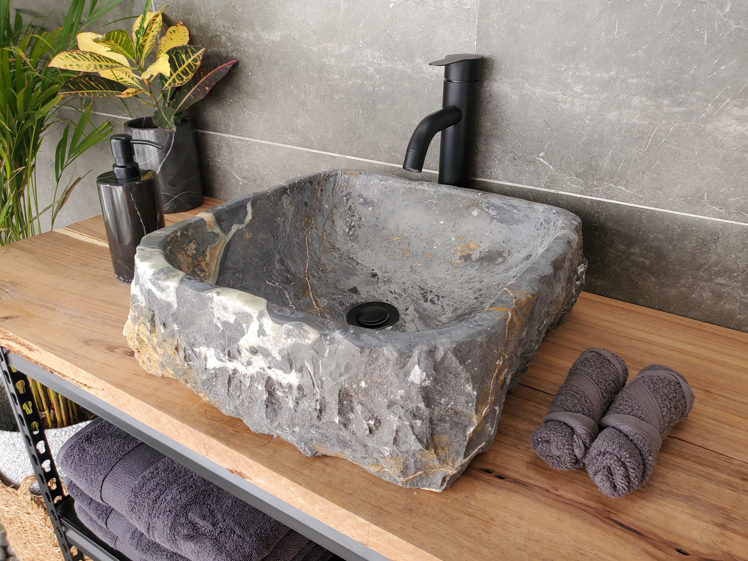 SET3308 Natural Stone Master Bath Set of 2 (Two) Vessel Sinks - 15.5 x 15 inch