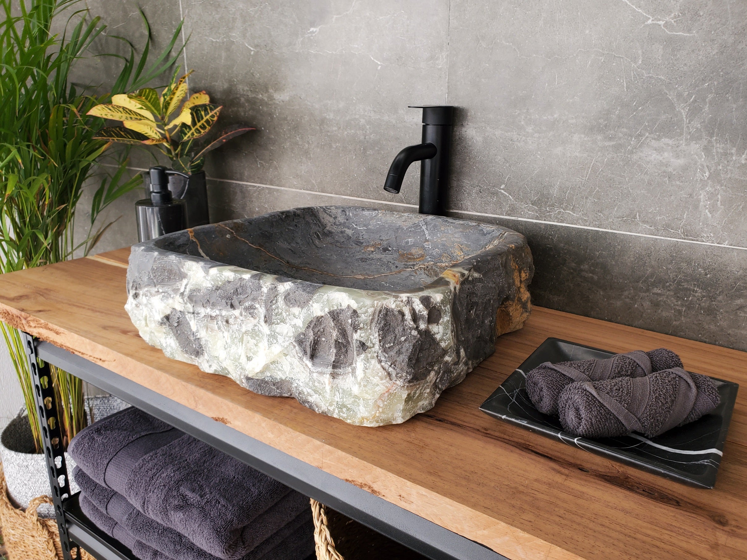 S33_02 Onyx and Slate Stone Vessel Bathroom Sink