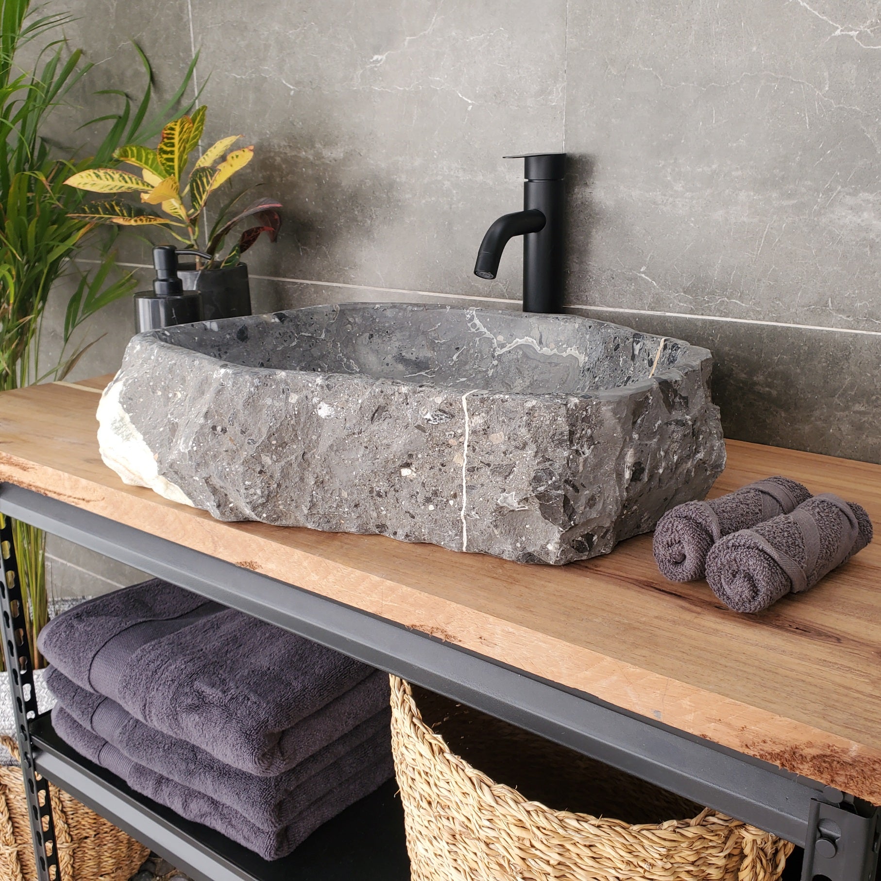 S33_04 Onyx and Slate Stone Vessel Bathroom Sink - 19 x 16 inch