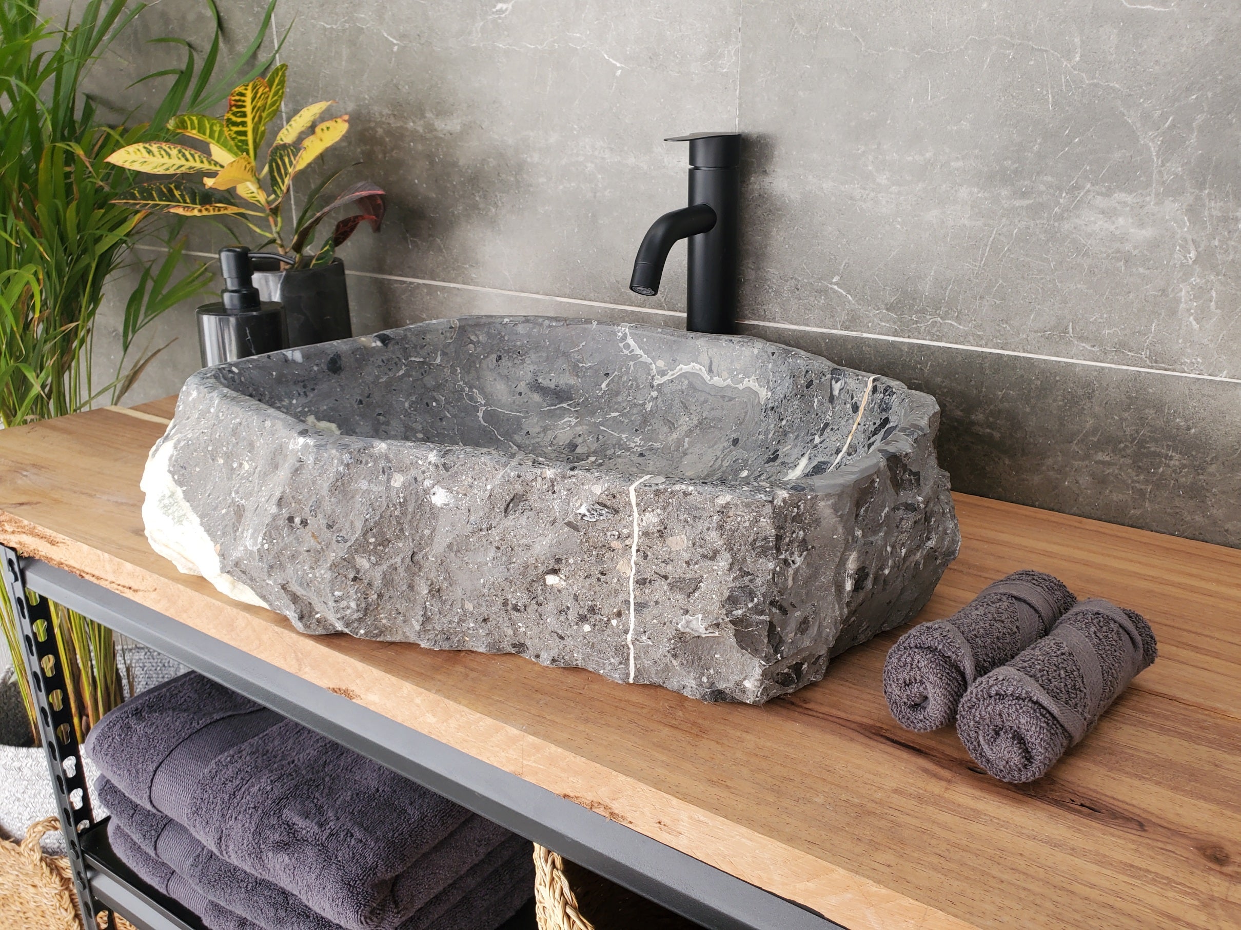 S33_04 Onyx and Slate Stone Vessel Bathroom Sink - 19 x 16 inch
