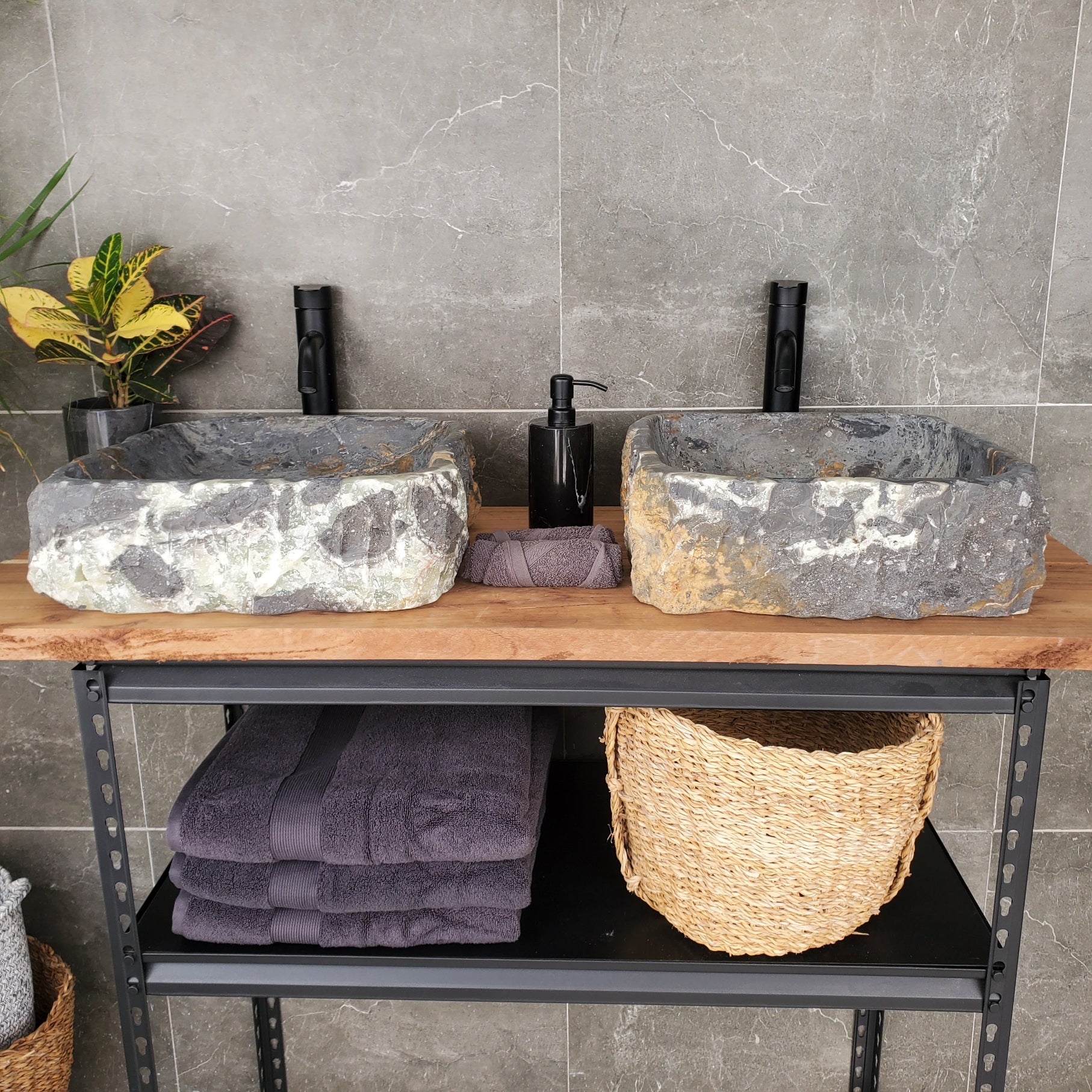 SET3308 Natural Stone Master Bath Set of 2 (Two) Vessel Sinks