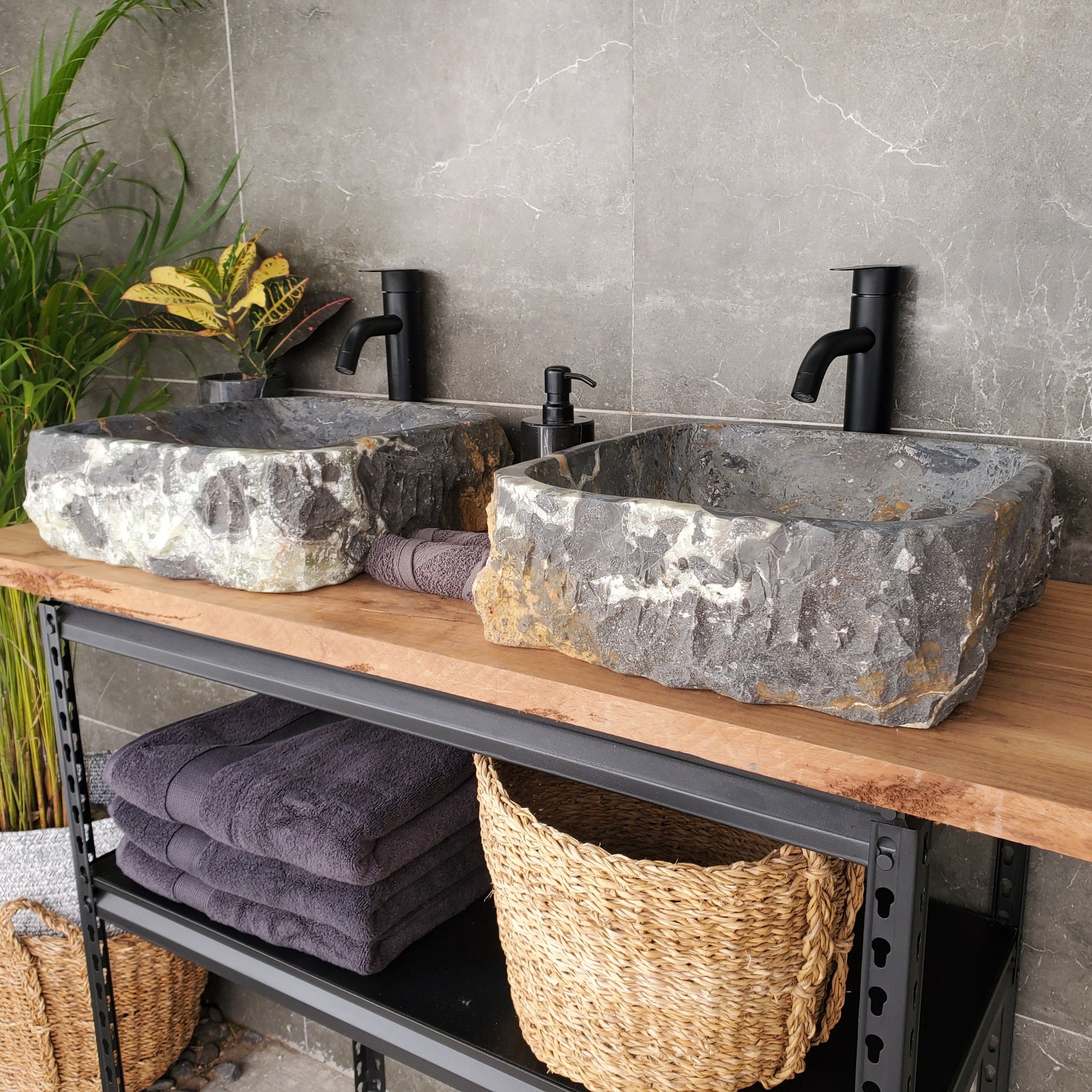 SET3308 Natural Stone Master Bath Set of 2 (Two) Vessel Sinks - 15.5 x 15 inch