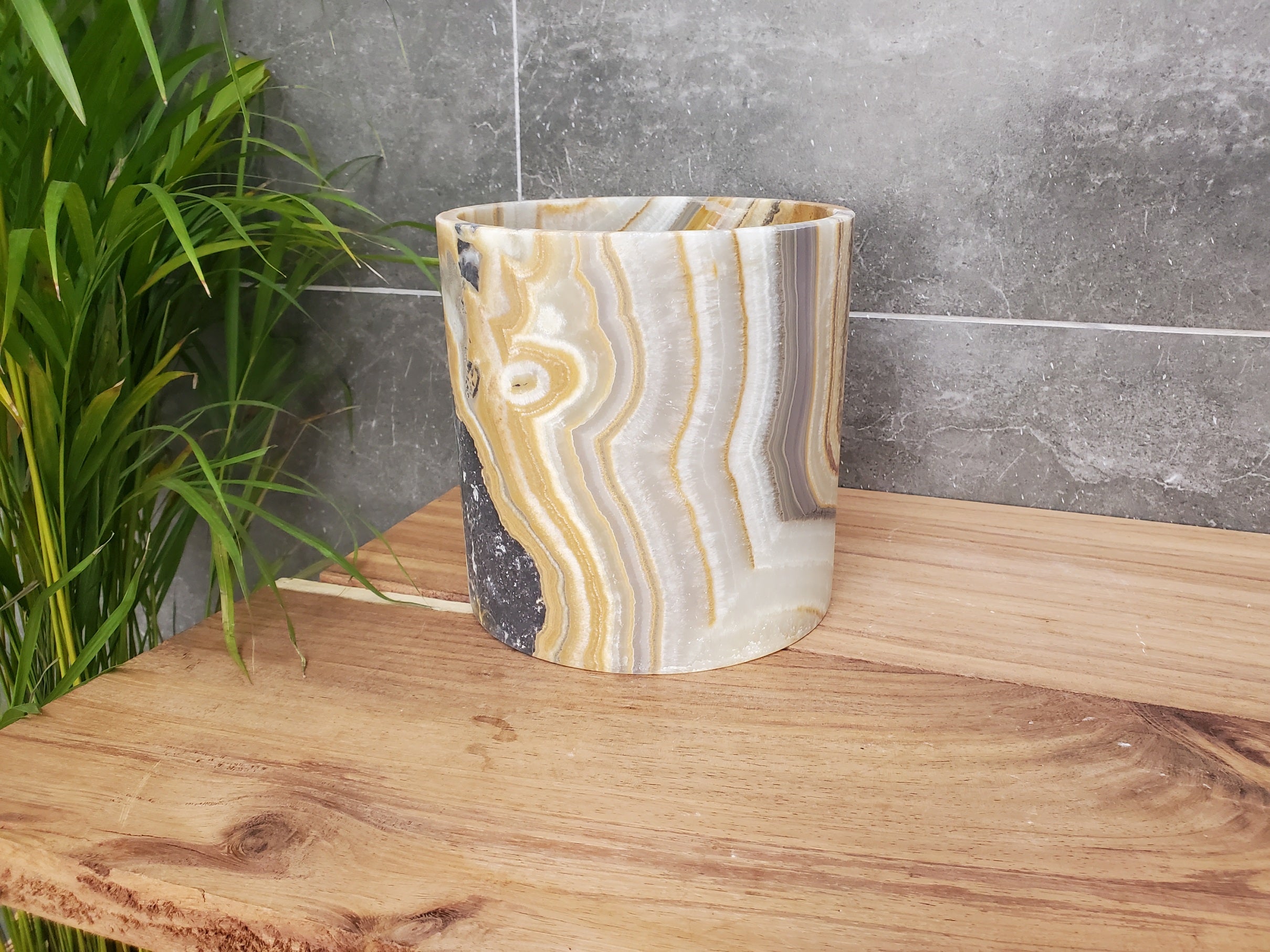 WB_18RD Onyx Stone Waste Basket