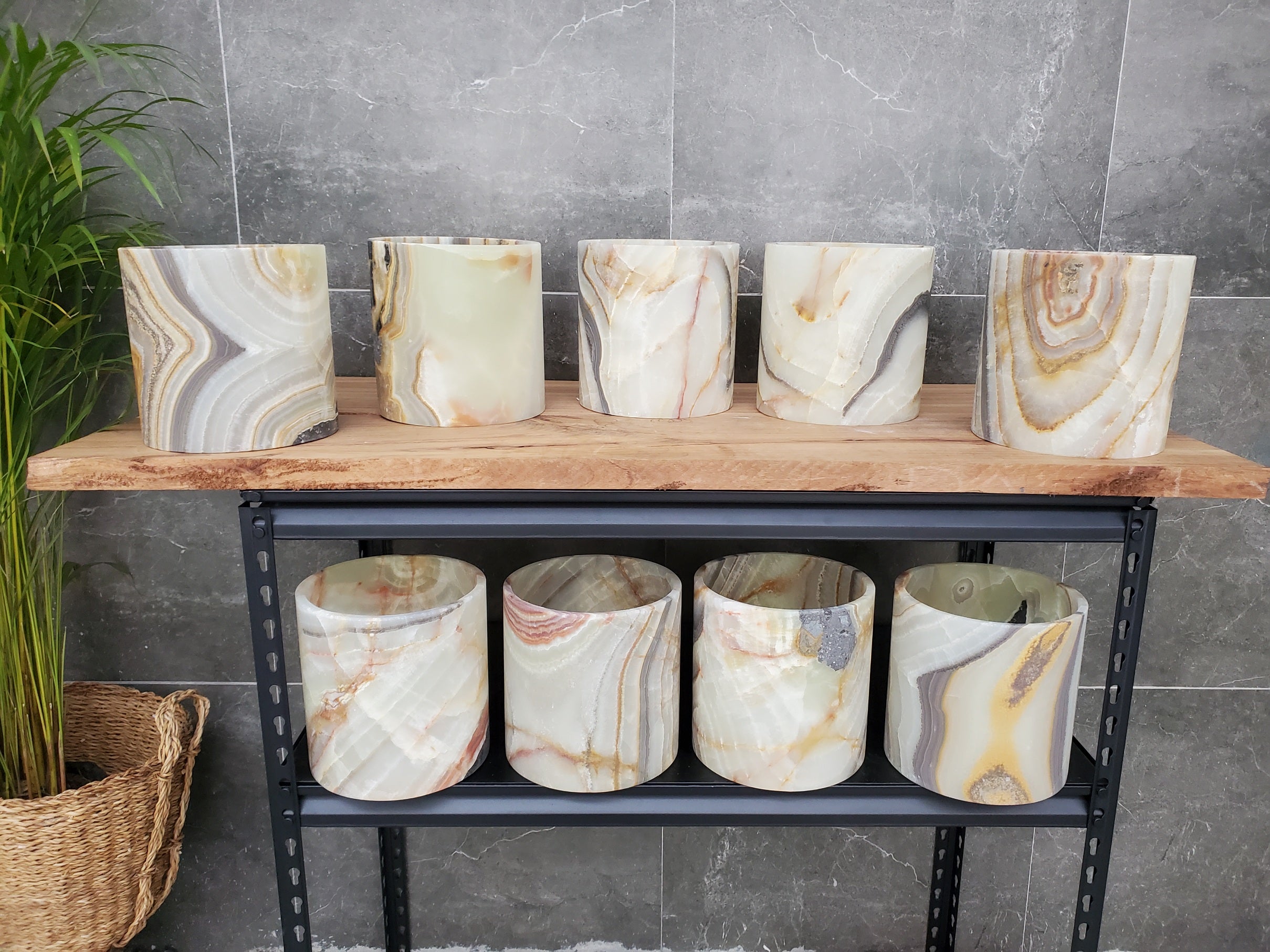 WB_18RD Onyx Stone Waste Basket