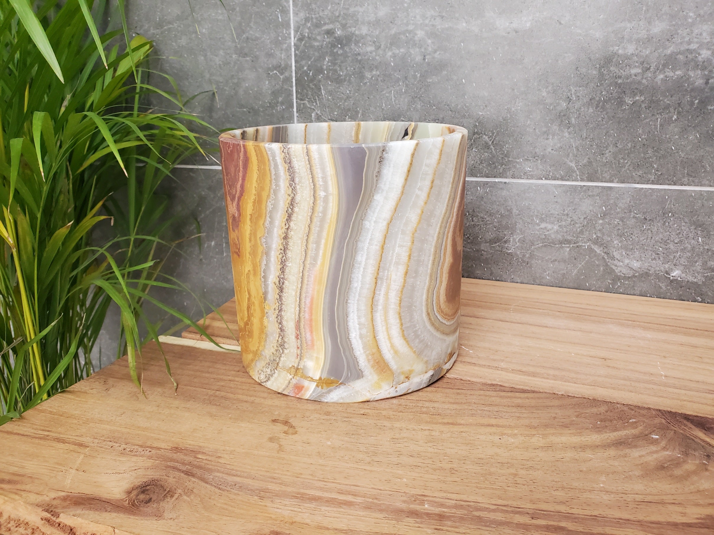 WB_18RD Onyx Stone Waste Basket