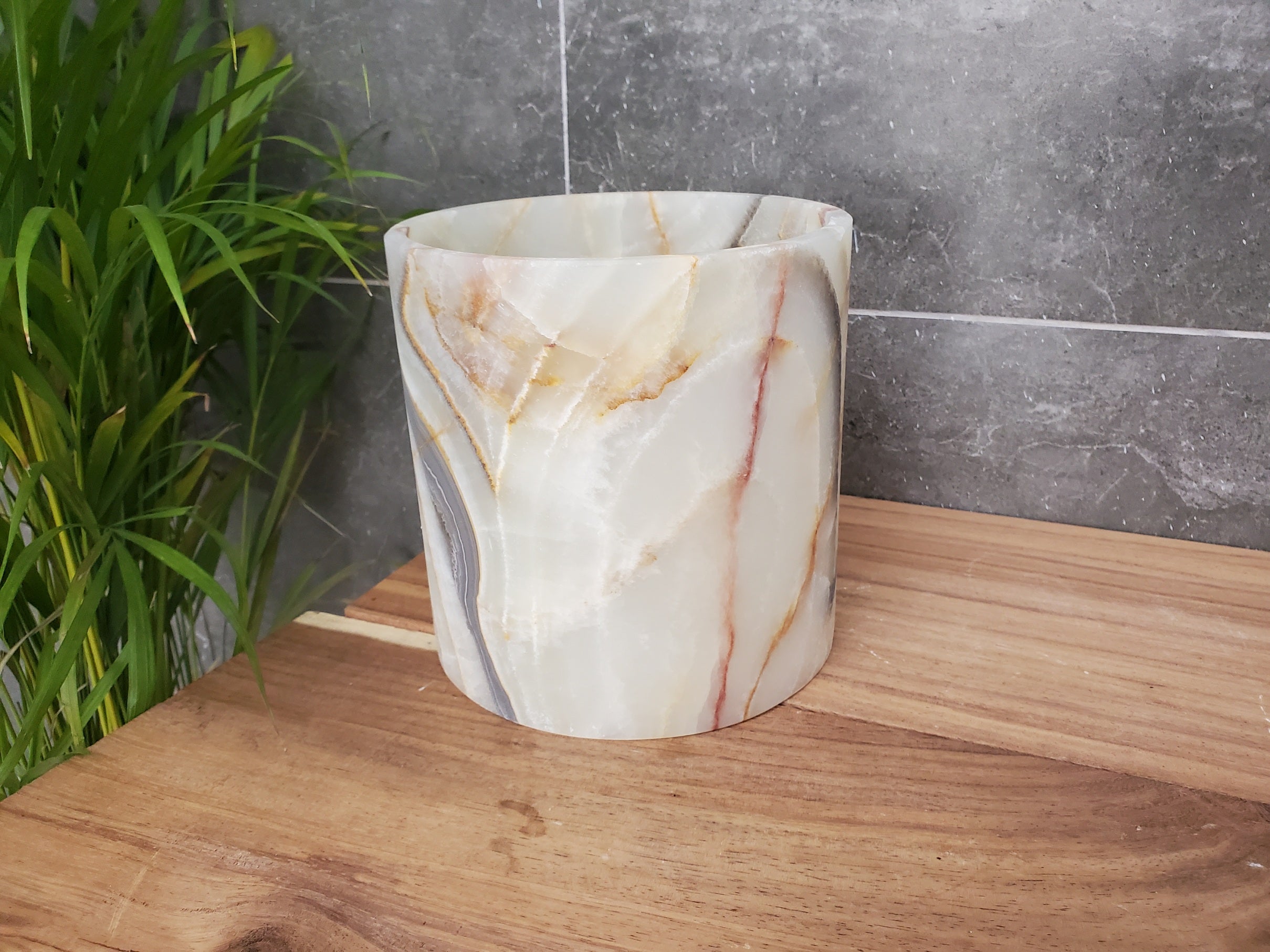 WB_18RD Onyx Stone Waste Basket