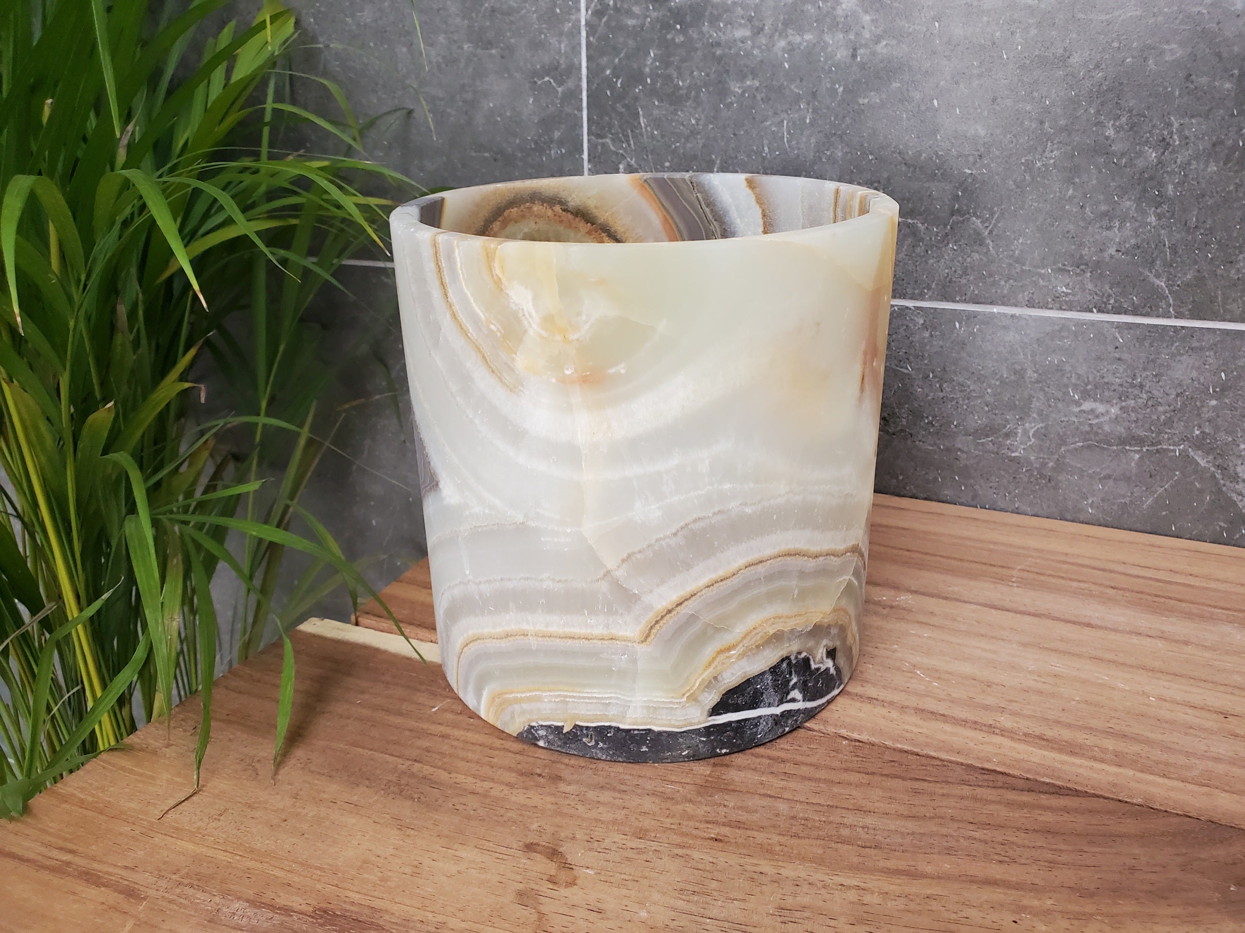 WB_18RD Onyx Stone Waste Basket