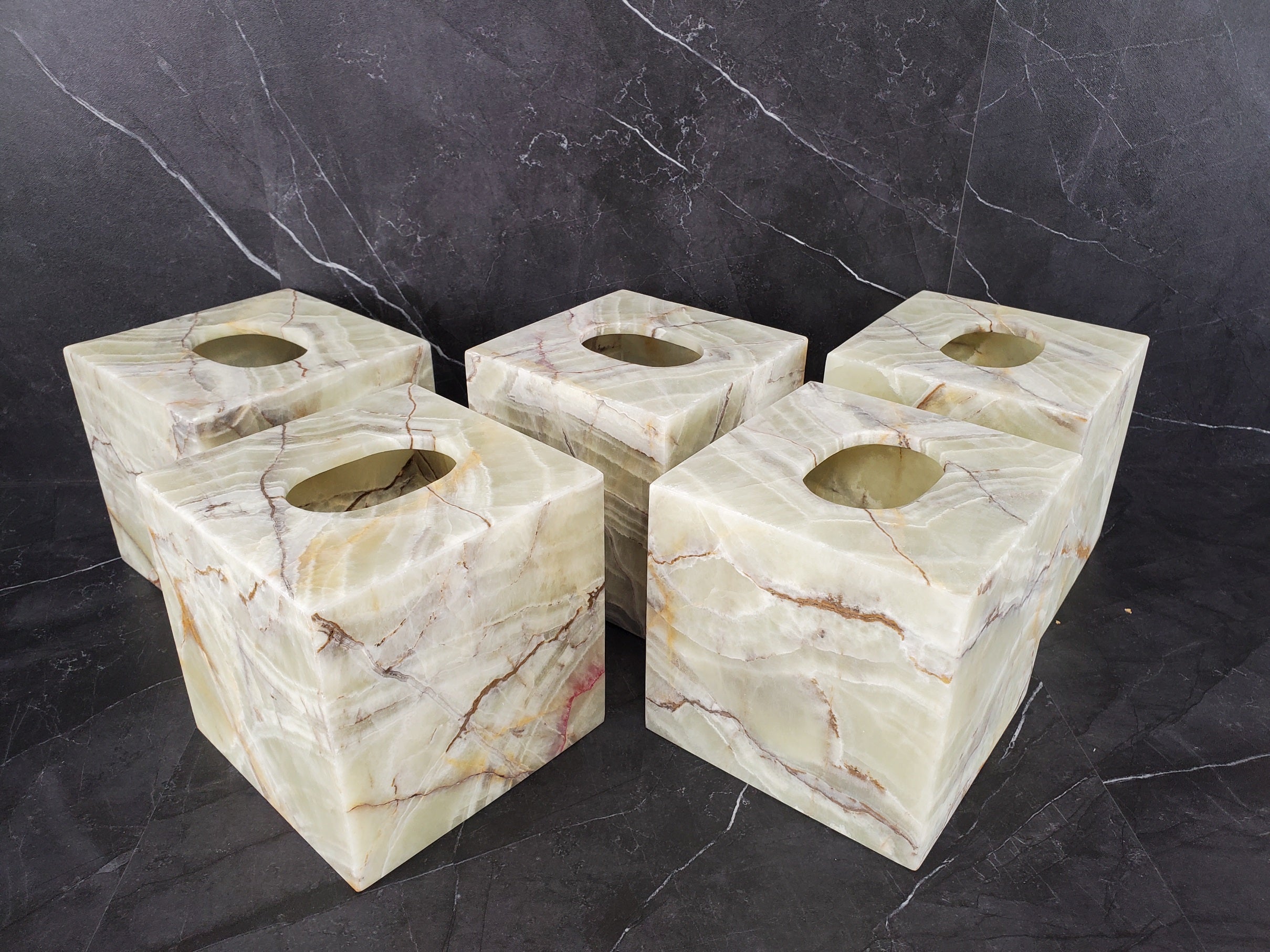 TCSQ_49 Green Onyx Tissue Box Cover (Cube)