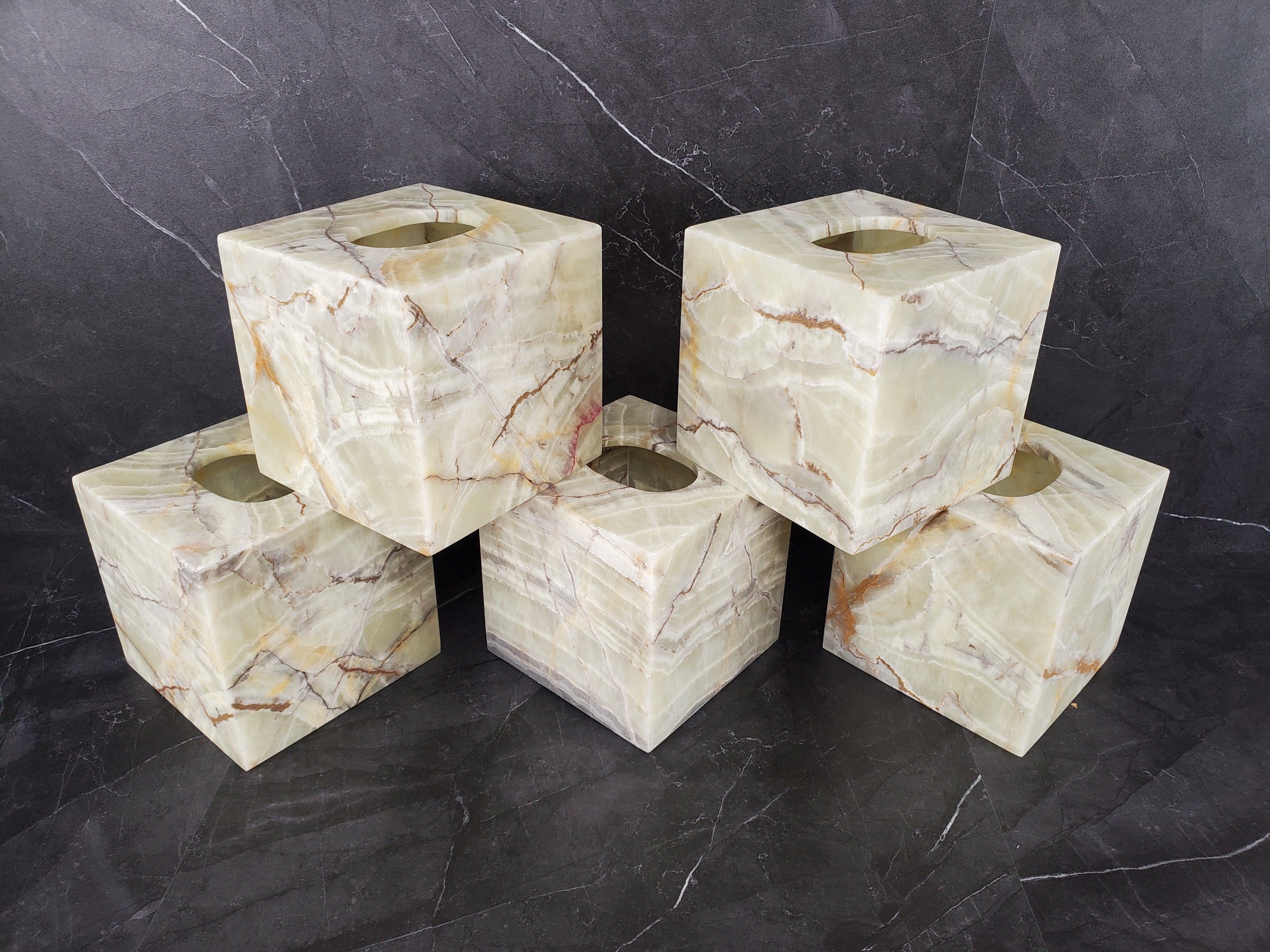 TCSQ_49 Green Onyx Tissue Box Cover (Cube)