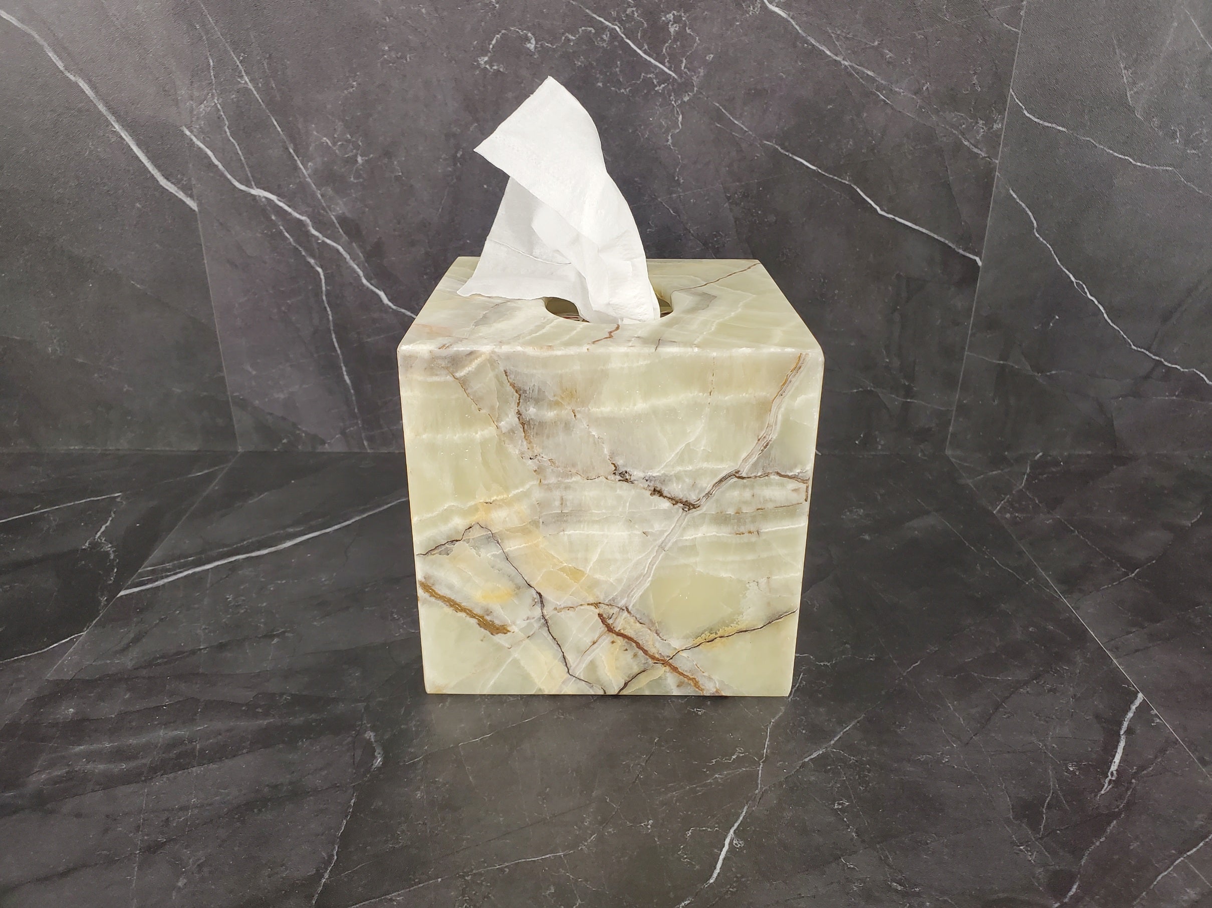 TCSQ_49 Green Onyx Tissue Box Cover (Cube)