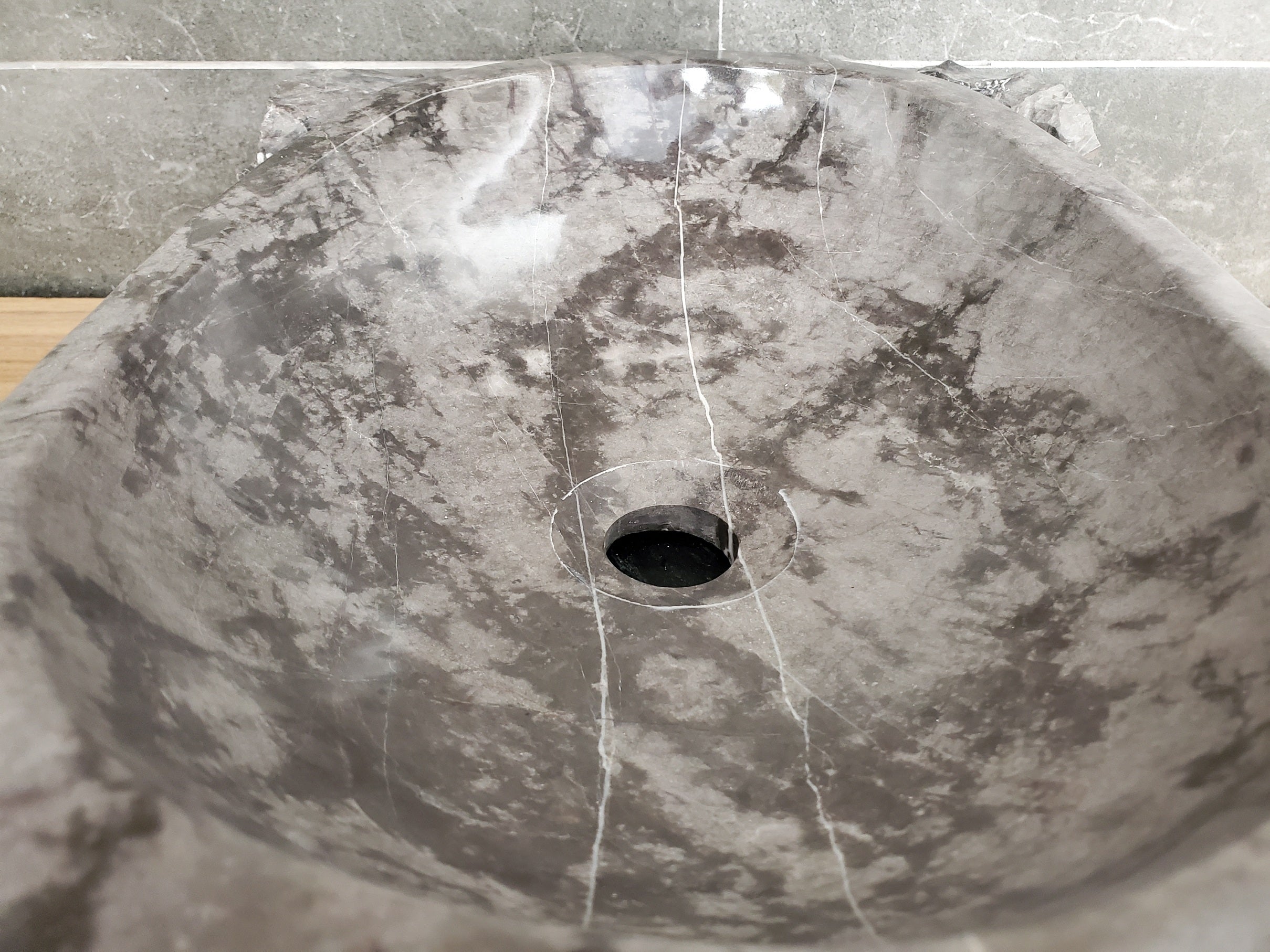 S31_42 Oval Carved Marble Vessel Sink - 16 x 12 inch