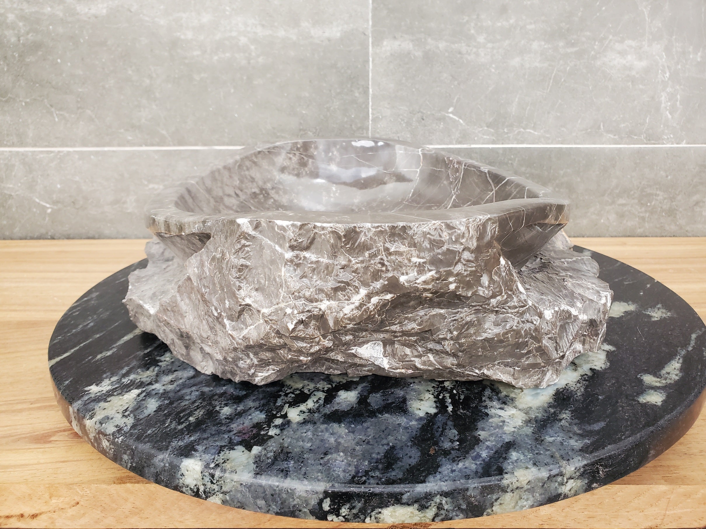 S31_41 Oval Carved Marble Vessel Sink - 16 x 13.5 inch