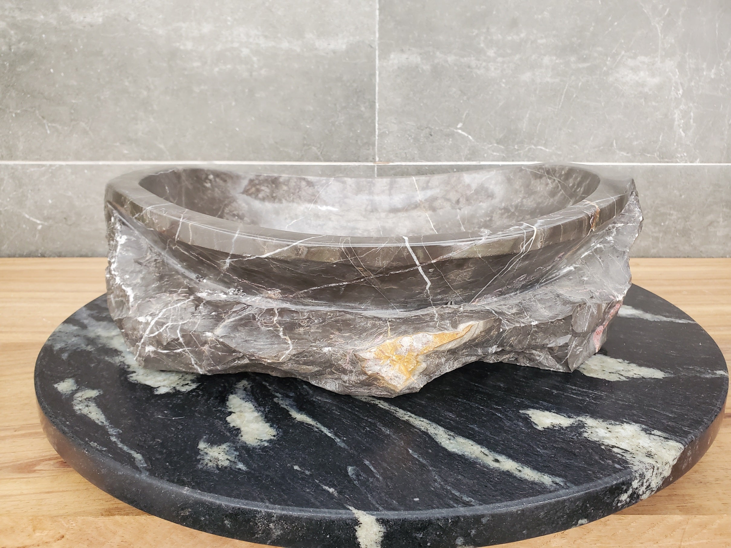 S31_41 Oval Carved Marble Vessel Sink - 16 x 13.5 inch