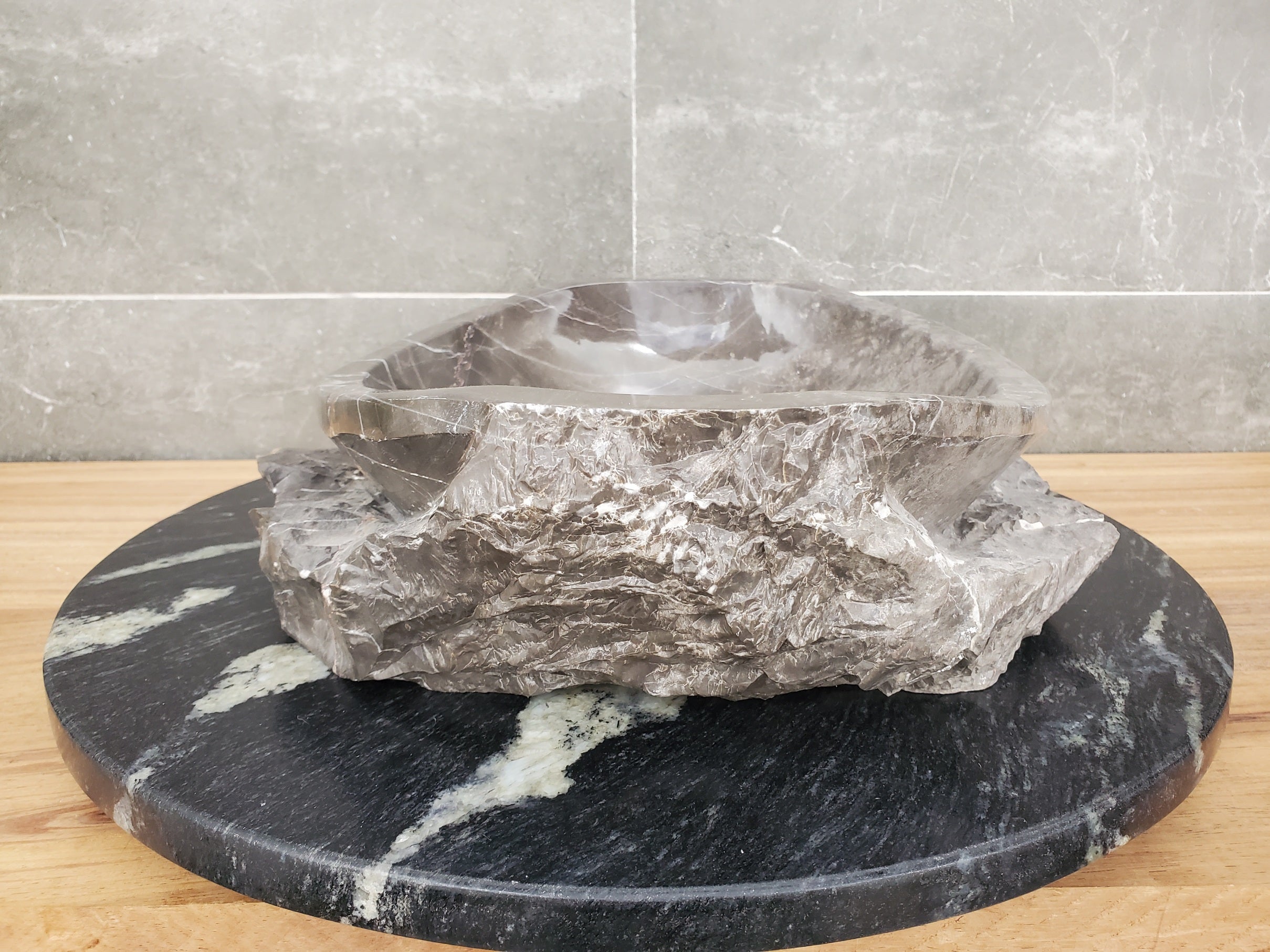 S31_41 Oval Carved Marble Vessel Sink - 16 x 13.5 inch