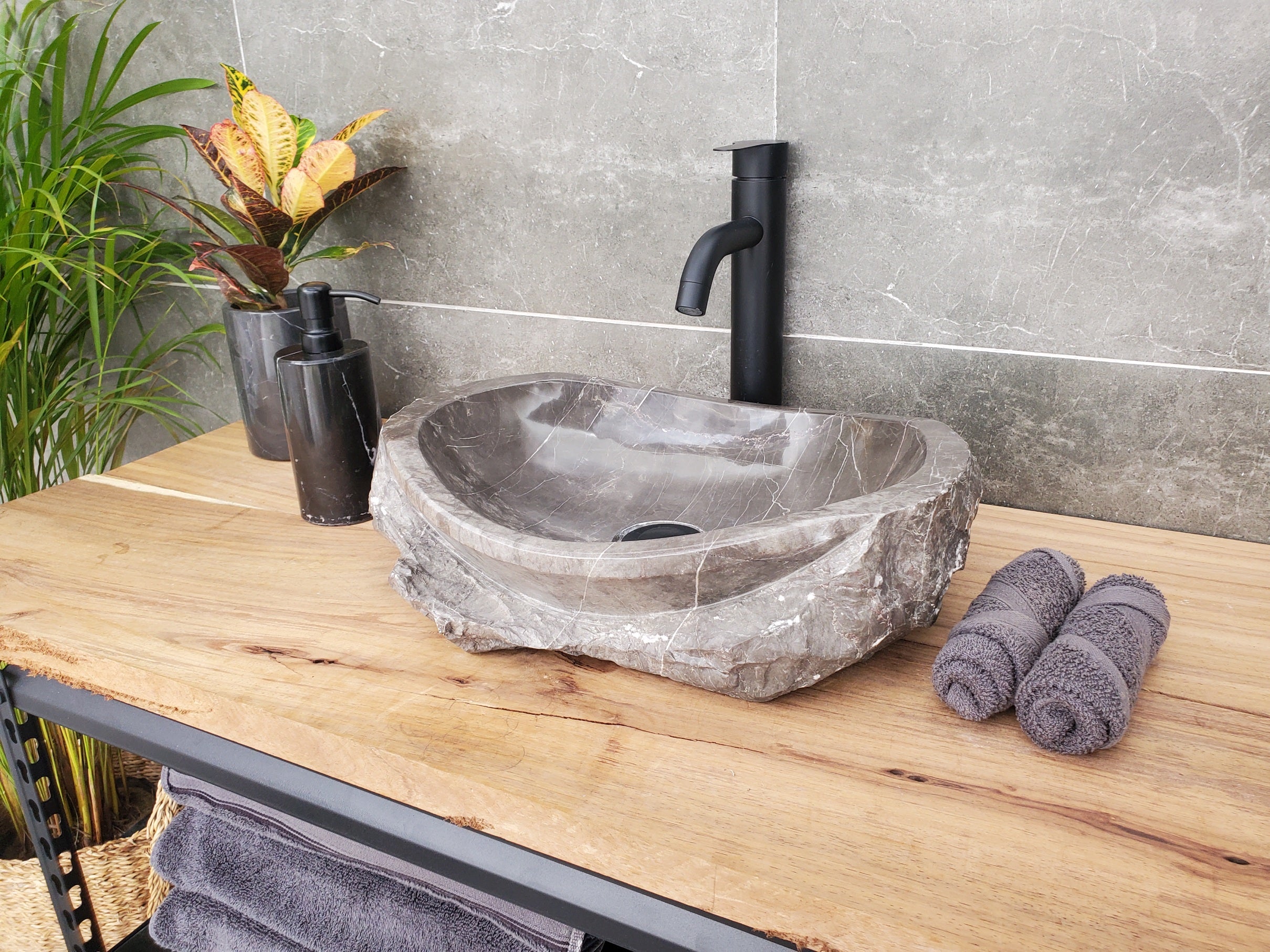 S31_40 Oval Carved Marble Vessel Sink