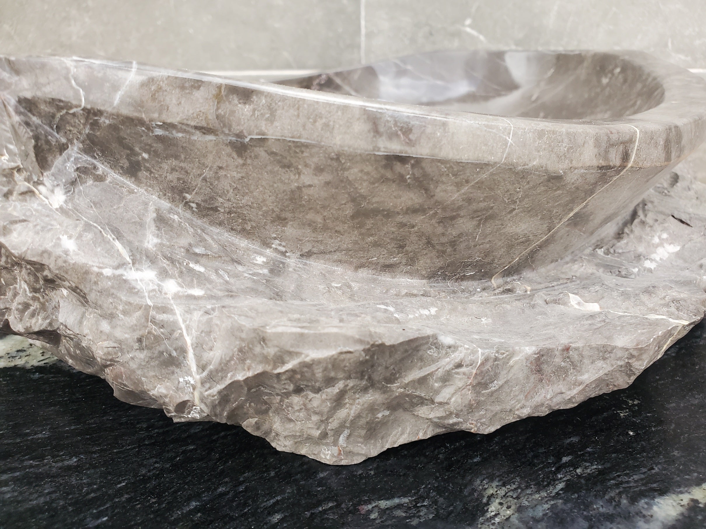 S31_41 Oval Carved Marble Vessel Sink - 16 x 13.5 inch