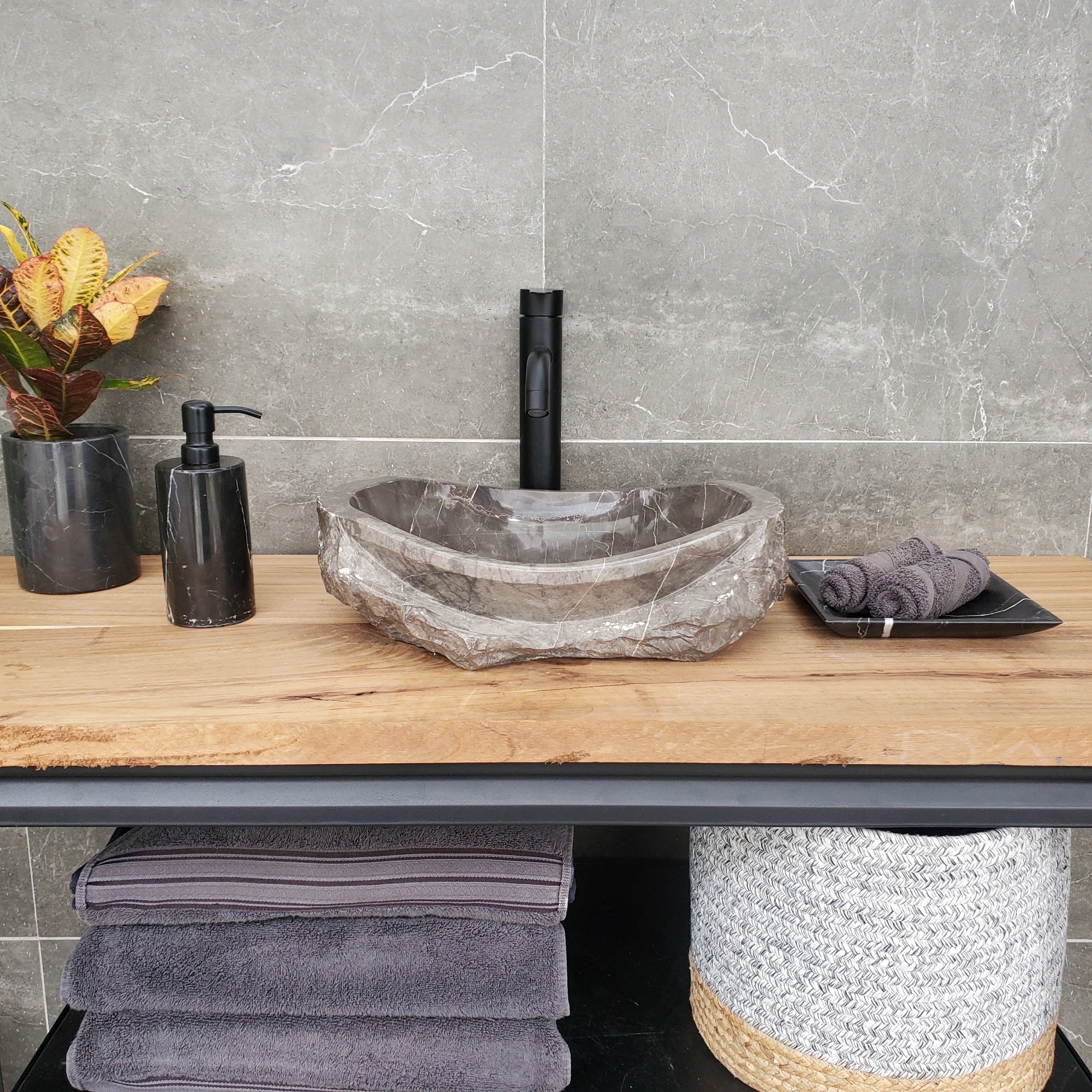 S31_40 Oval Carved Marble Vessel Sink