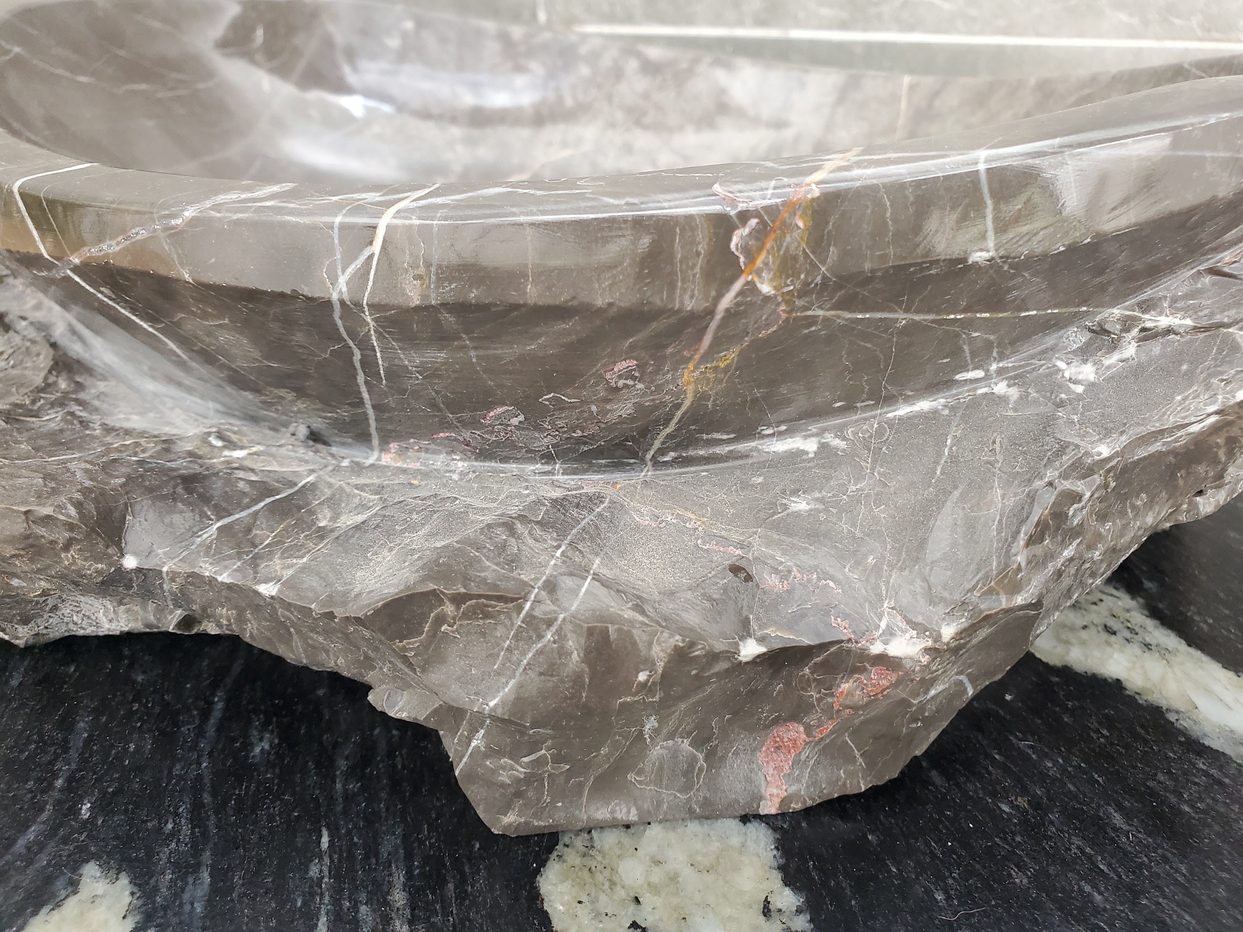 S31_41 Oval Carved Marble Vessel Sink - 16 x 13.5 inch