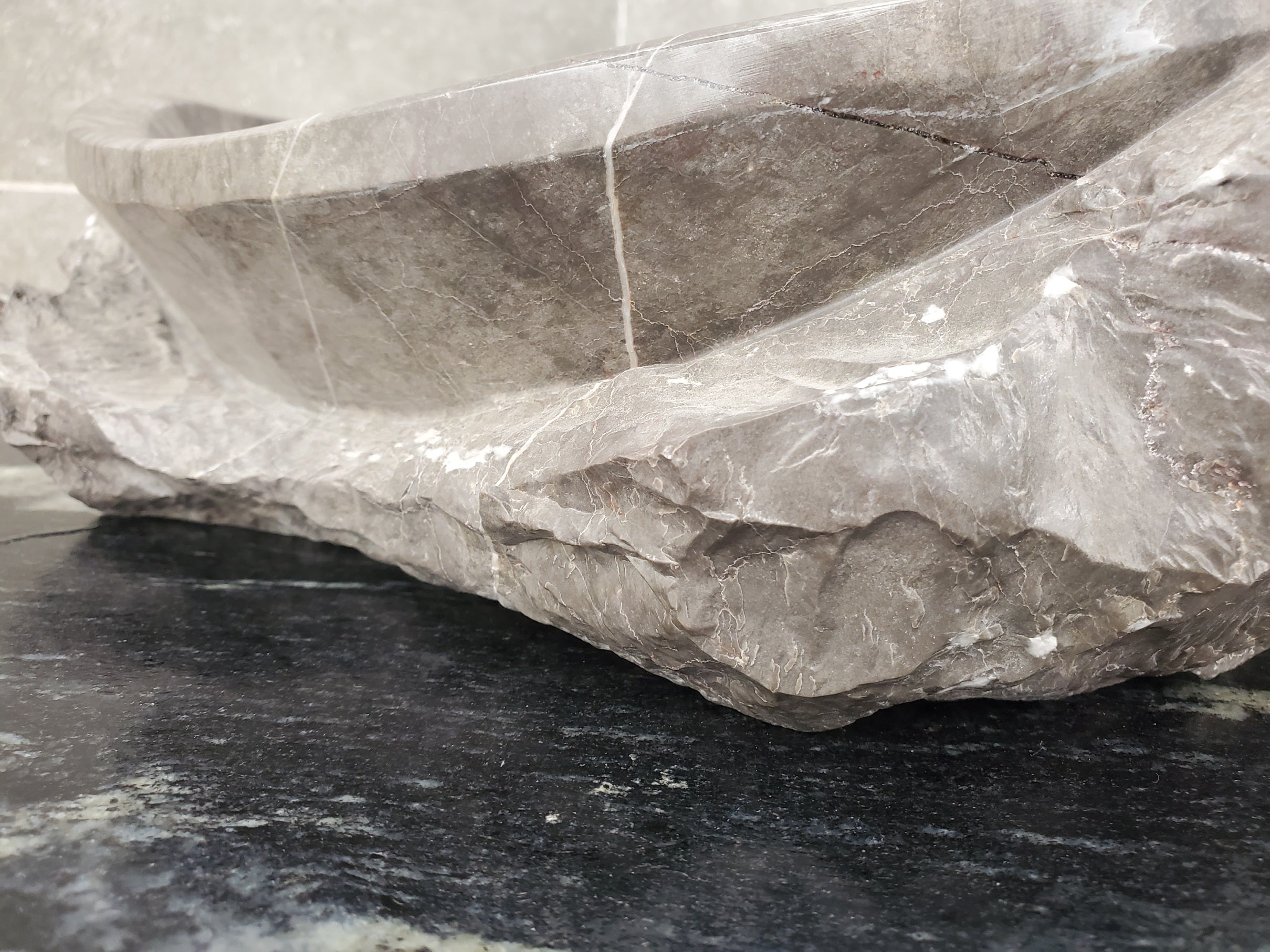 S31_40 Oval Carved Marble Vessel Sink - 16 x 12 inch