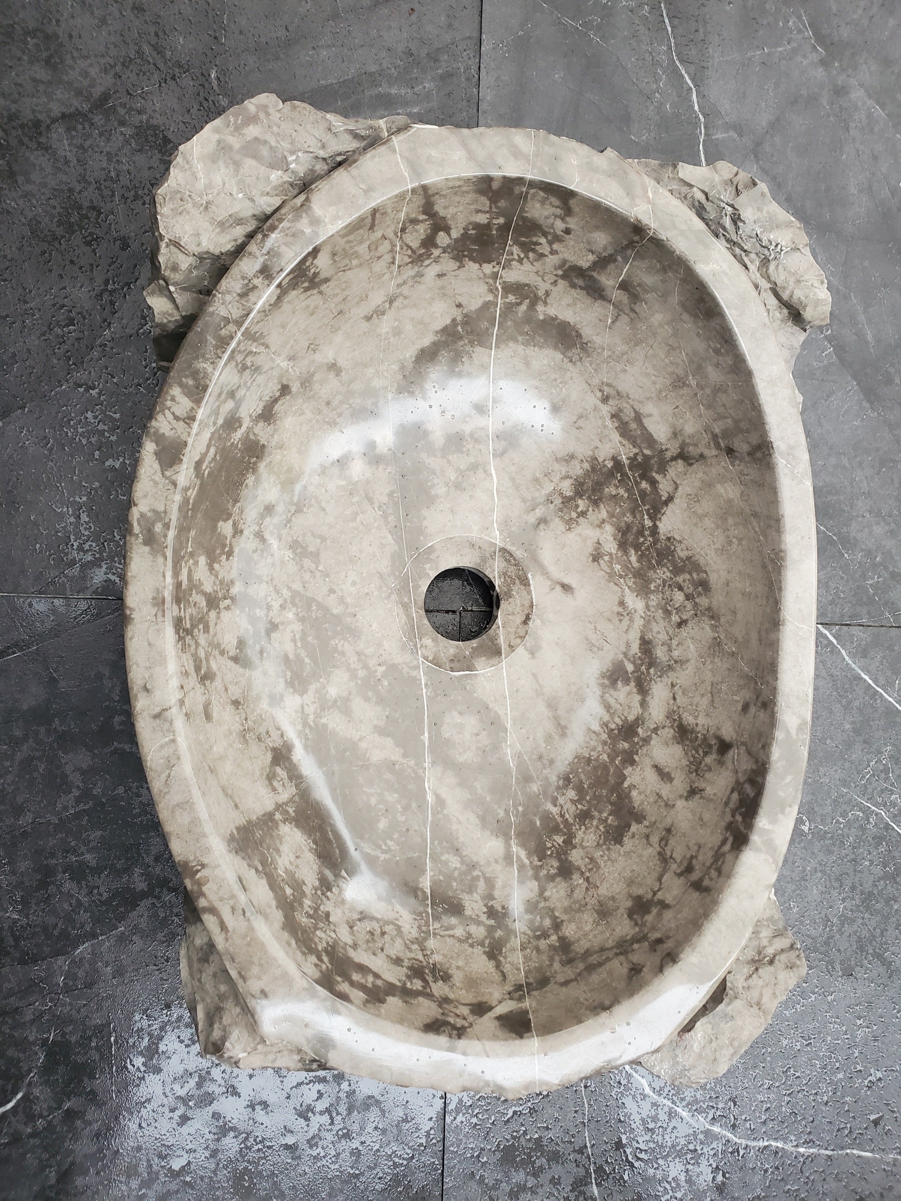 S31_42 Oval Carved Marble Vessel Sink - 16 x 12 inch